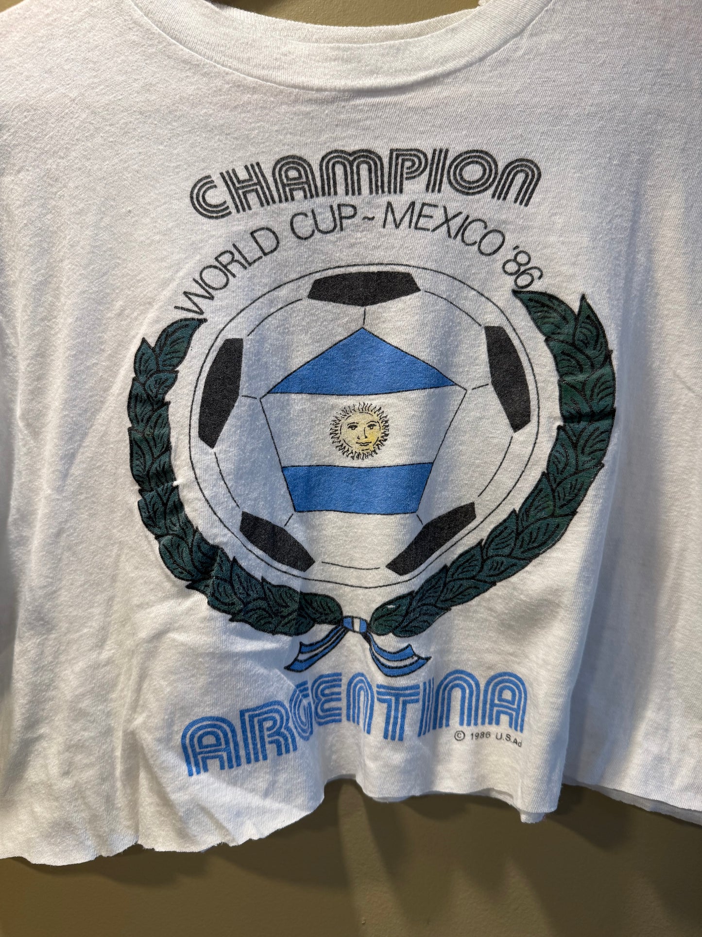 Vintage Argentina World Cup 86 Crop Top T-Shirt- M/L