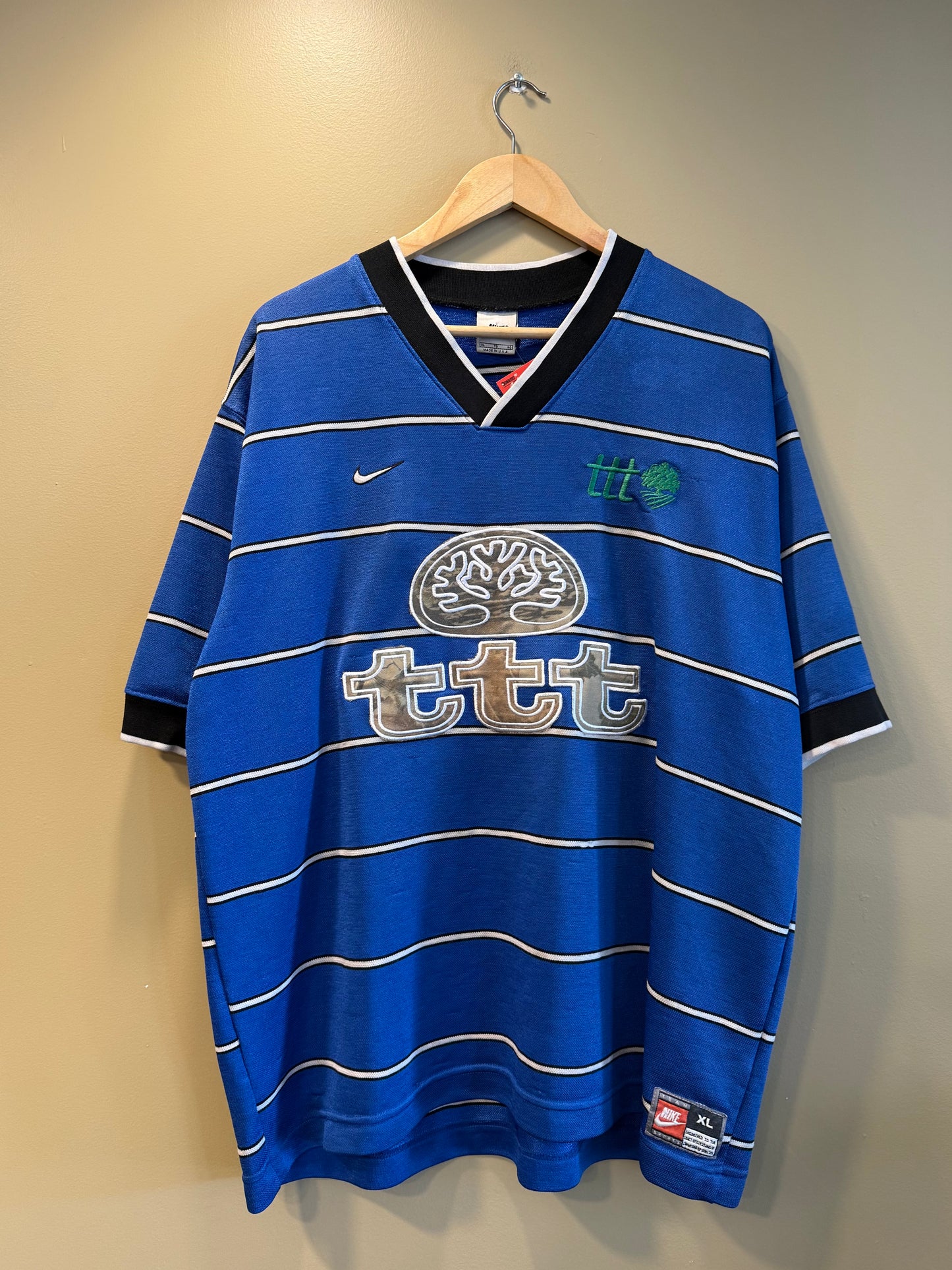 TTT Nike Blue Horizontal Striped Football Soccer Jersey- XL