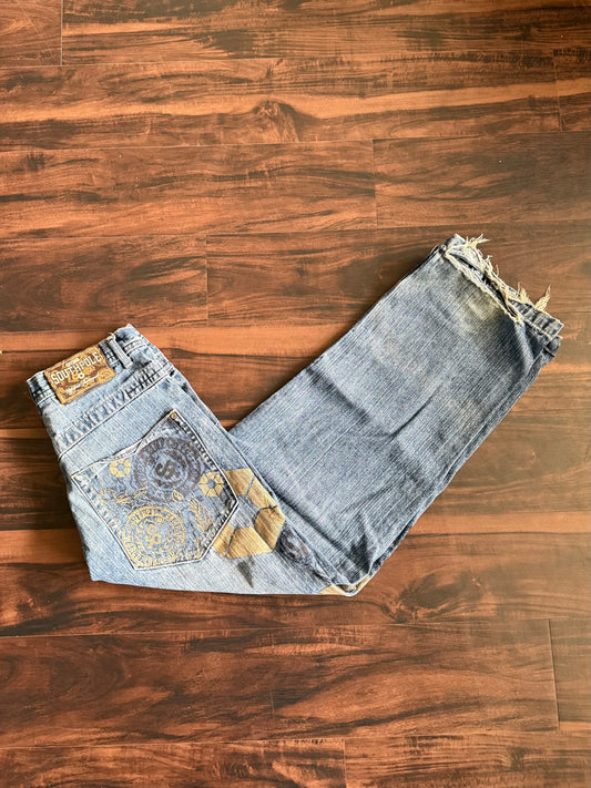 Vintage Y2K South Pole Graphic Print Baggy Light Wash Denim Jeans- 32x32