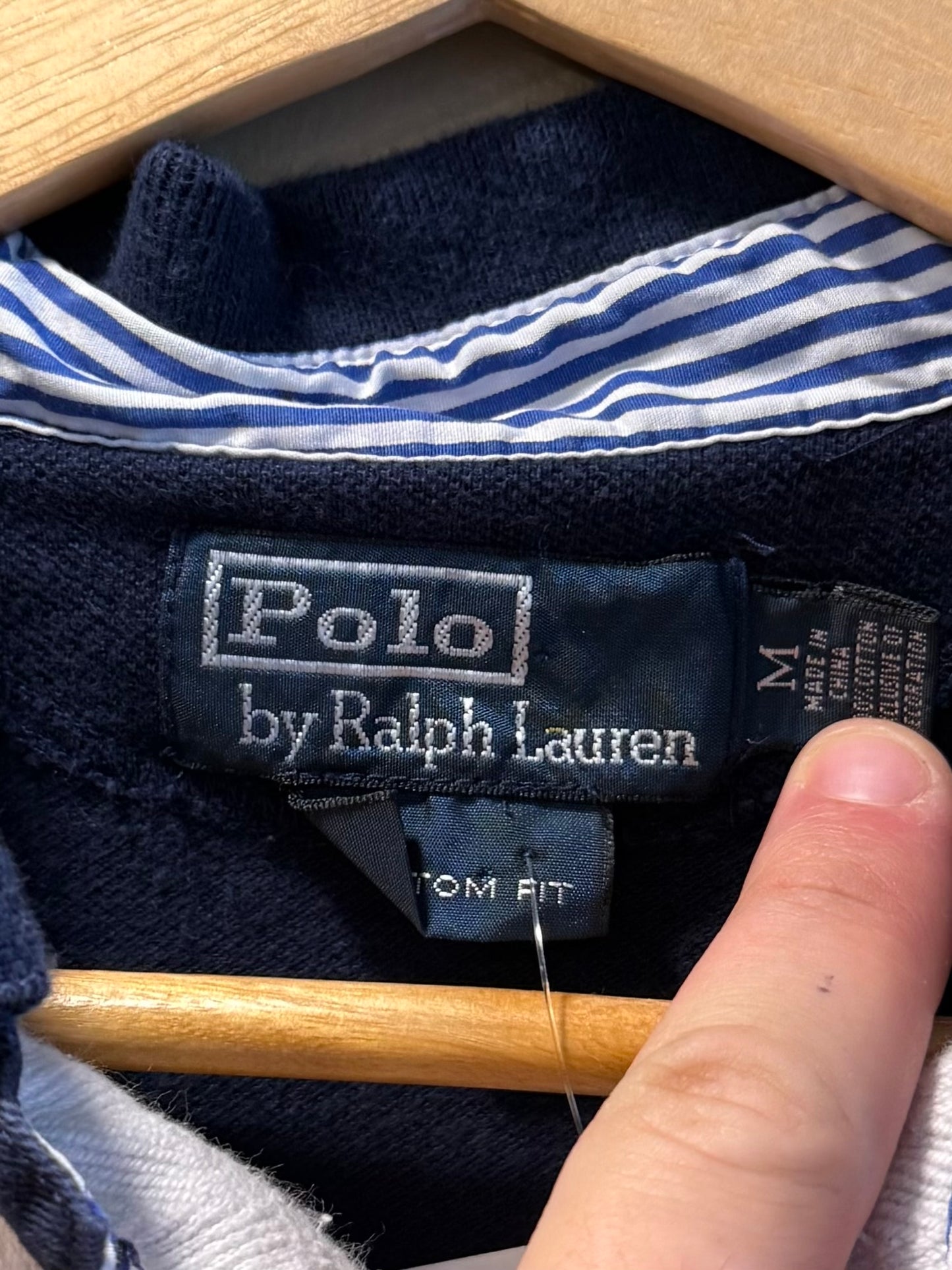 Vintage Polo Ralph Lauren Navy Blue Striped Polo Shirt- M