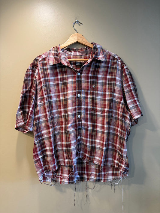 Vintage Quiksilver Red Checkered Cropped Button-Up Shirt- M