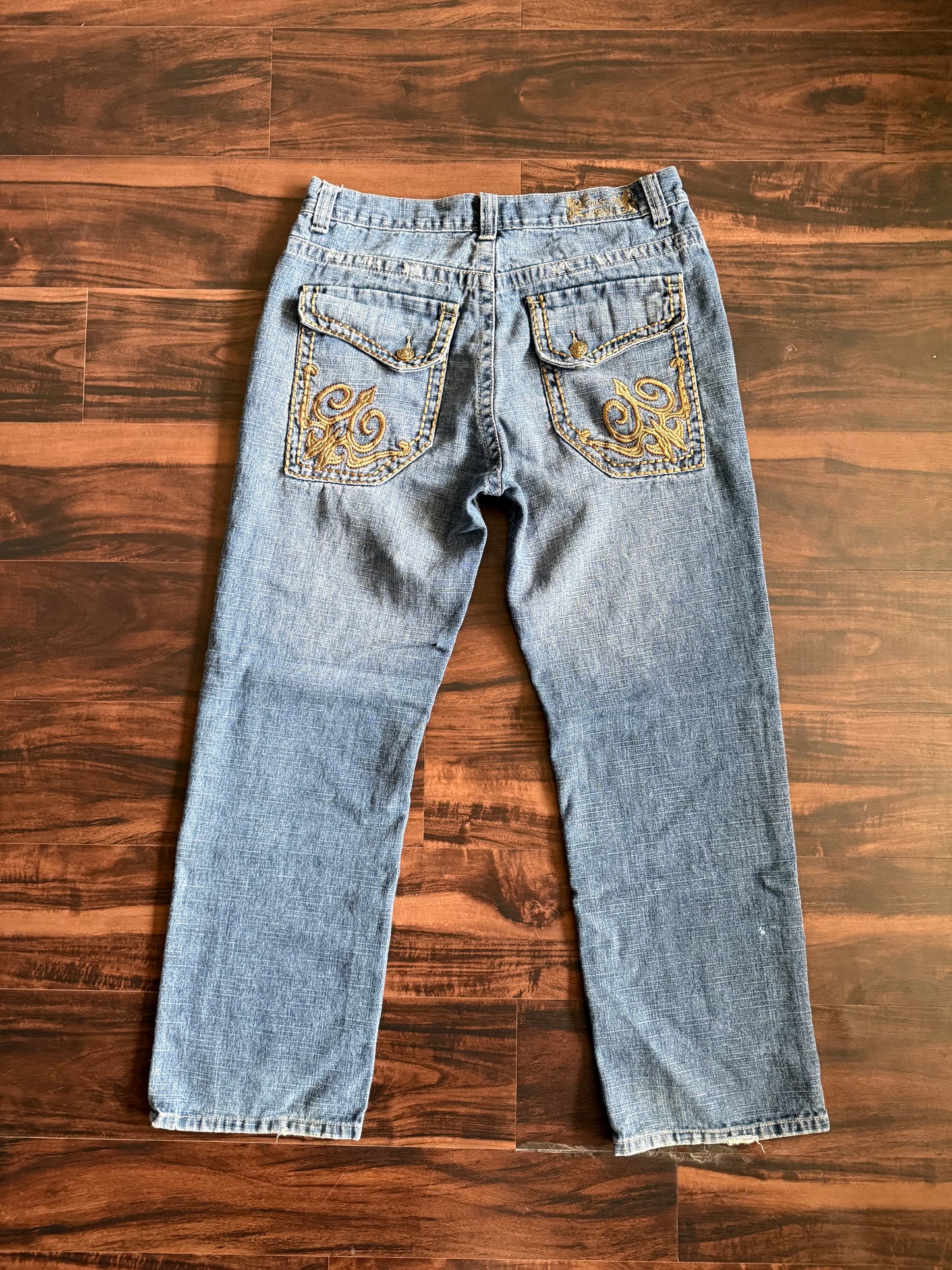 Vintage Y2K FUSAI Embroidered Light Wash Denim Jeans- 34x30