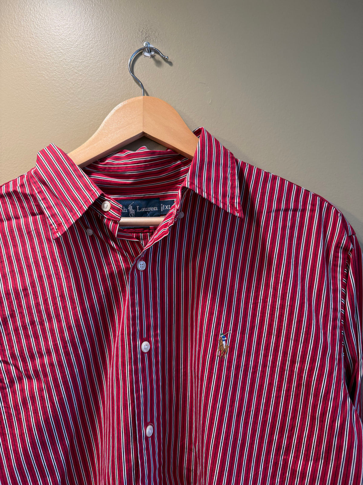 Vintage Polo Ralph Lauren Red Striped Button-Up Shirt- XL