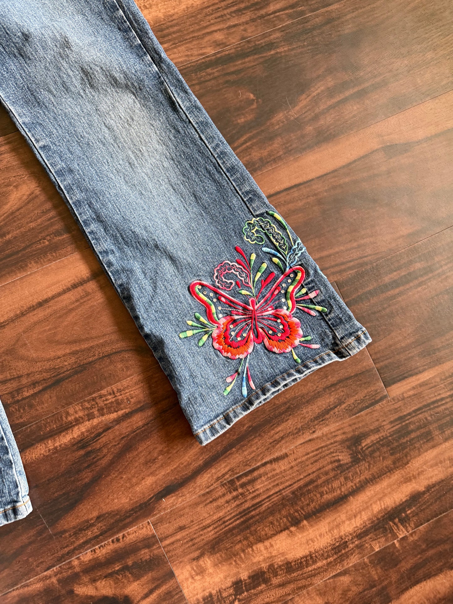 Vintage Y2K Arizona Jean Co. Embroidered Butterfly Flared Denim Jeans- 29x28