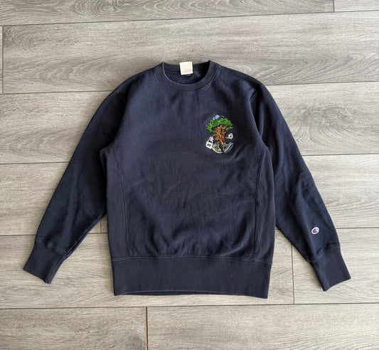 The Thrifting Tree Embroidered Champion Reverse Weave Navy Blue Crewneck Sweatshirt- S