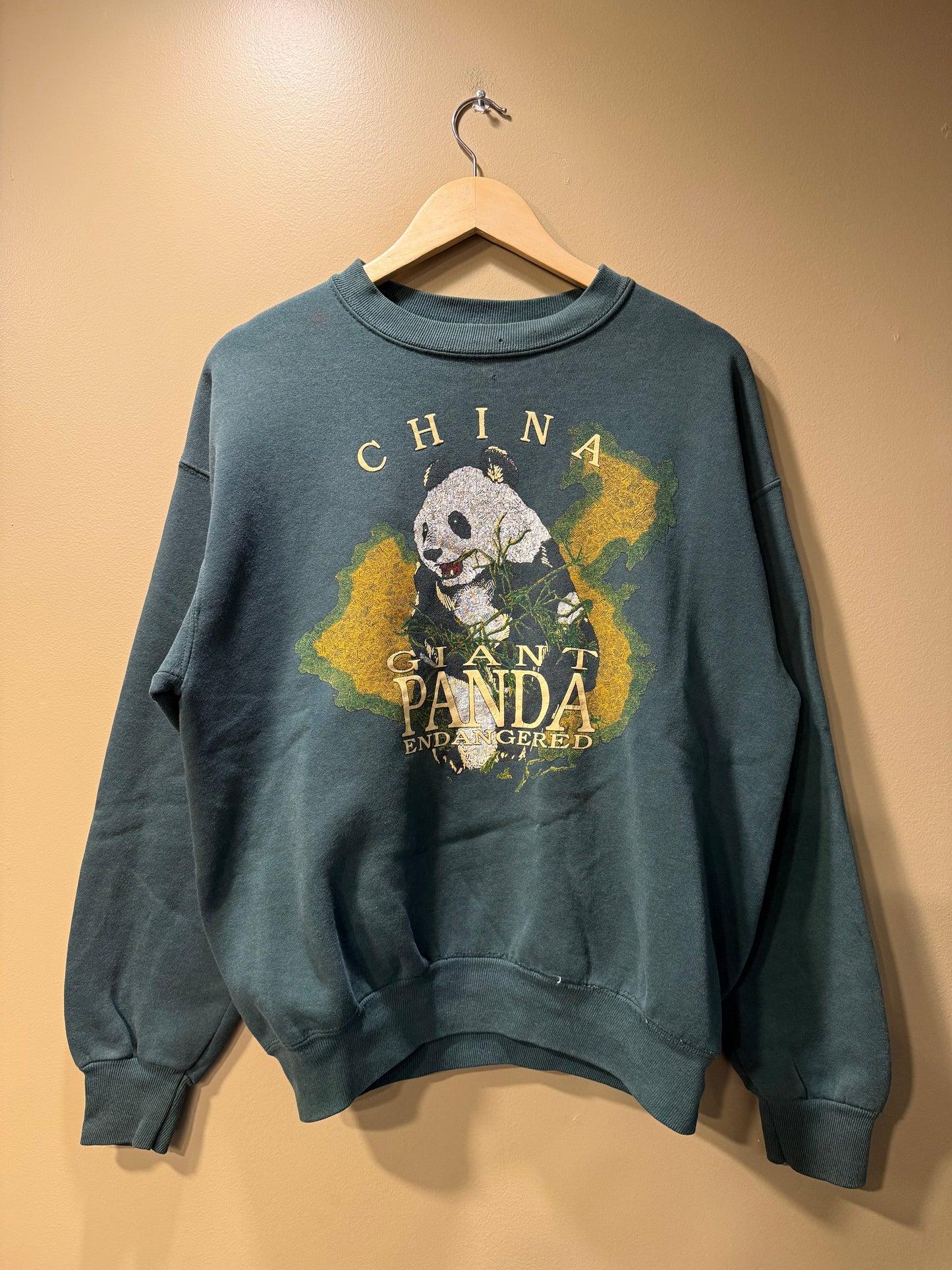 Vintage China Giant Panda Green Crewneck Sweatshirt- L
