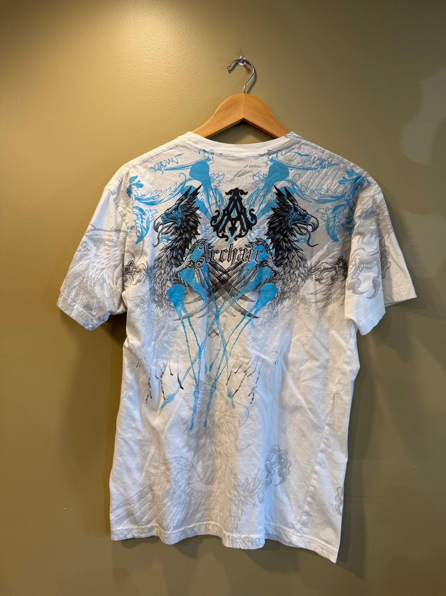 Vintage Y2K Archaic White Griffin Eagle T-Shirt- L