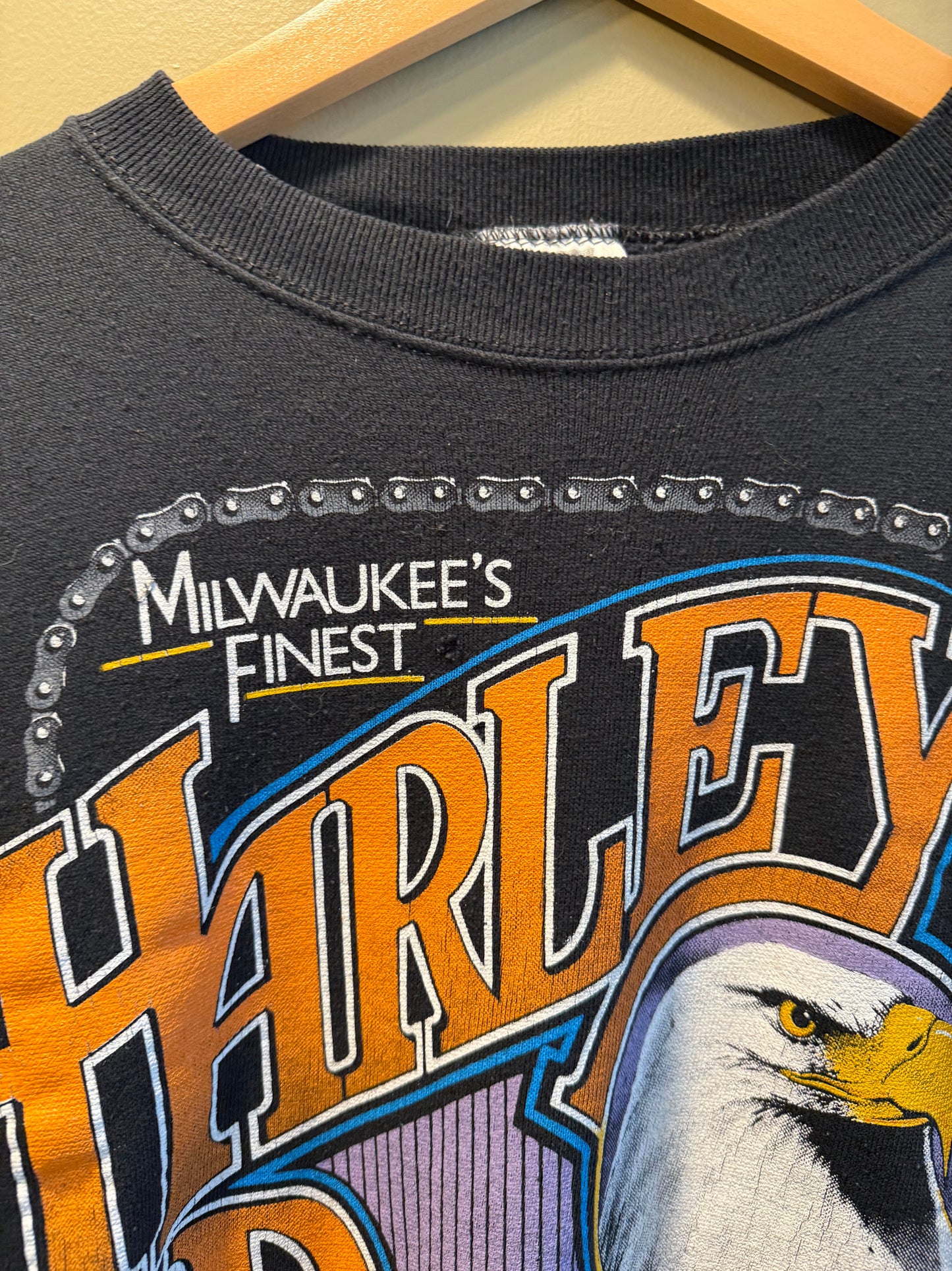 Vintage Harley Davidson Motorcycles Eagle Black Crewneck Sweatshirt- L