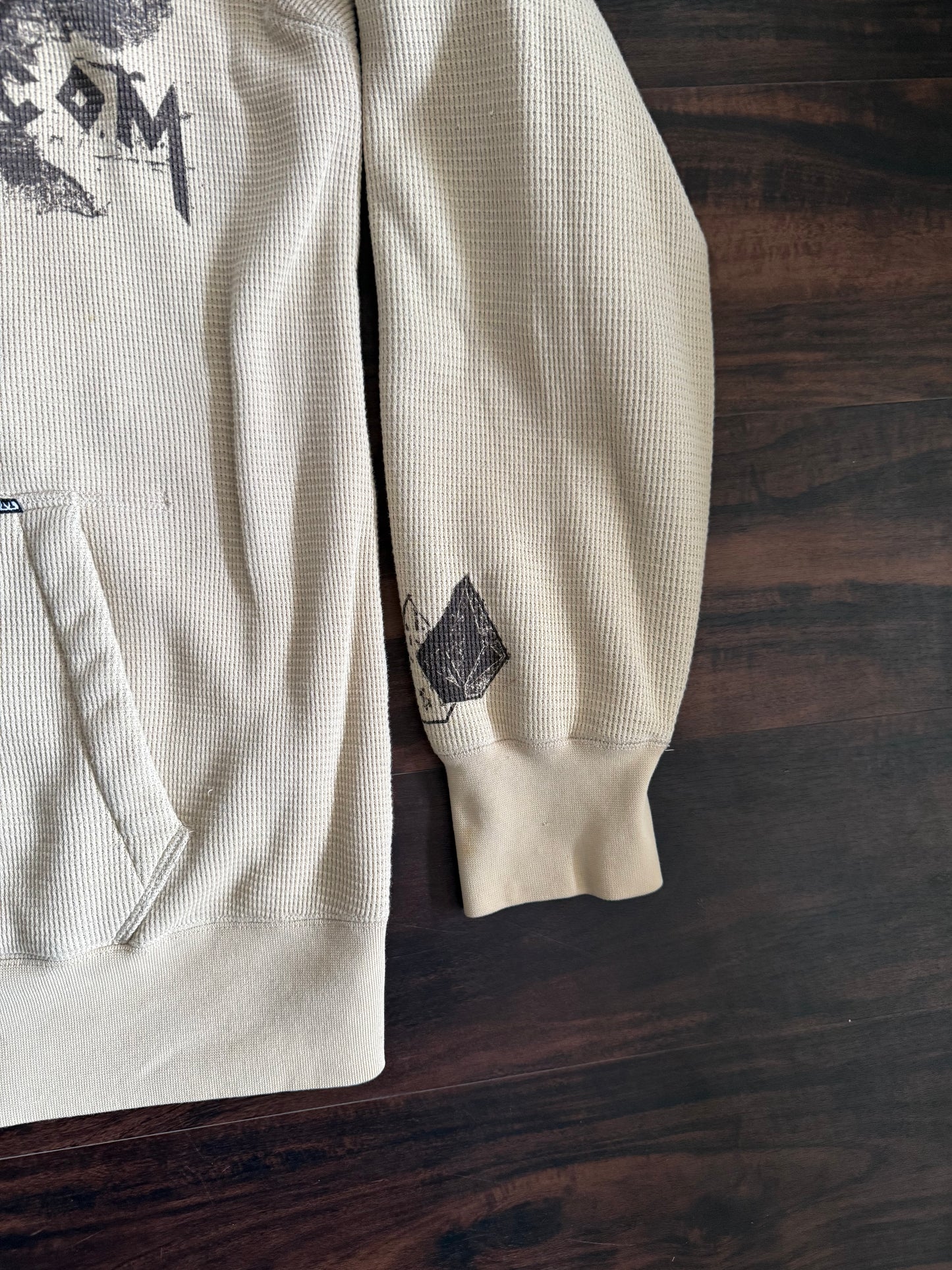 Vintage Y2K Volcom Nuetral Tone Waffle Knit Zip-Up Hoodie Sweatshirt- XL