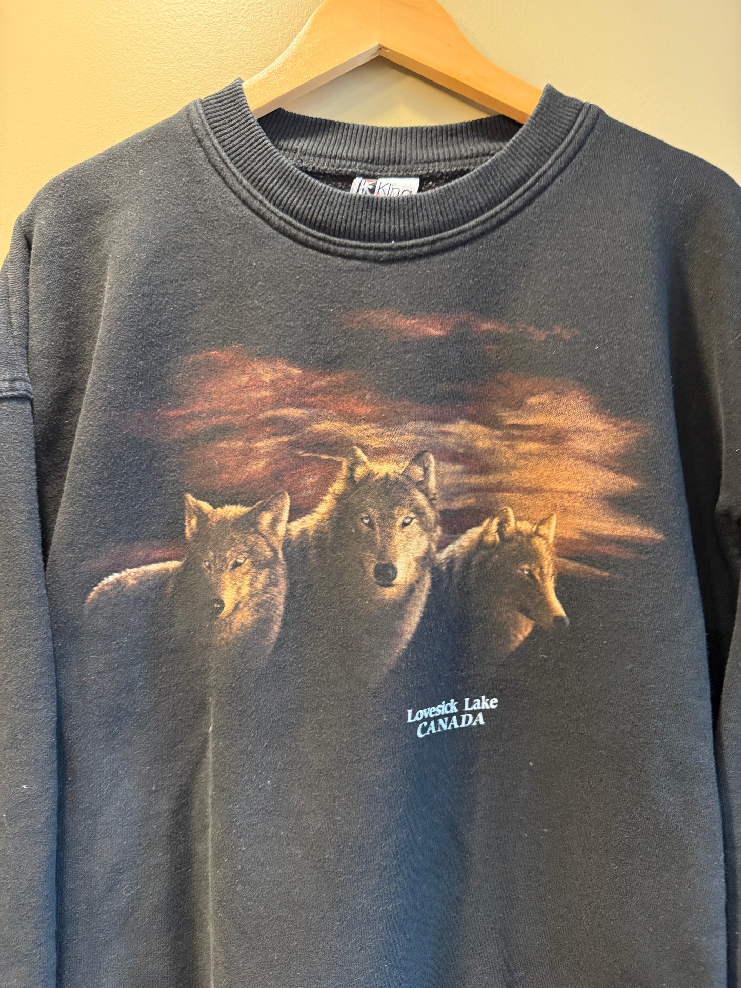 Vintage Lovesick Lake Canada Wolves Nature Crewneck- XL