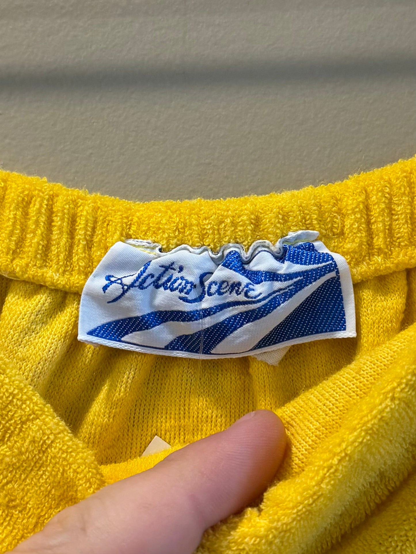 Vintage 70s Action Scene Yellow Towel Dress- S