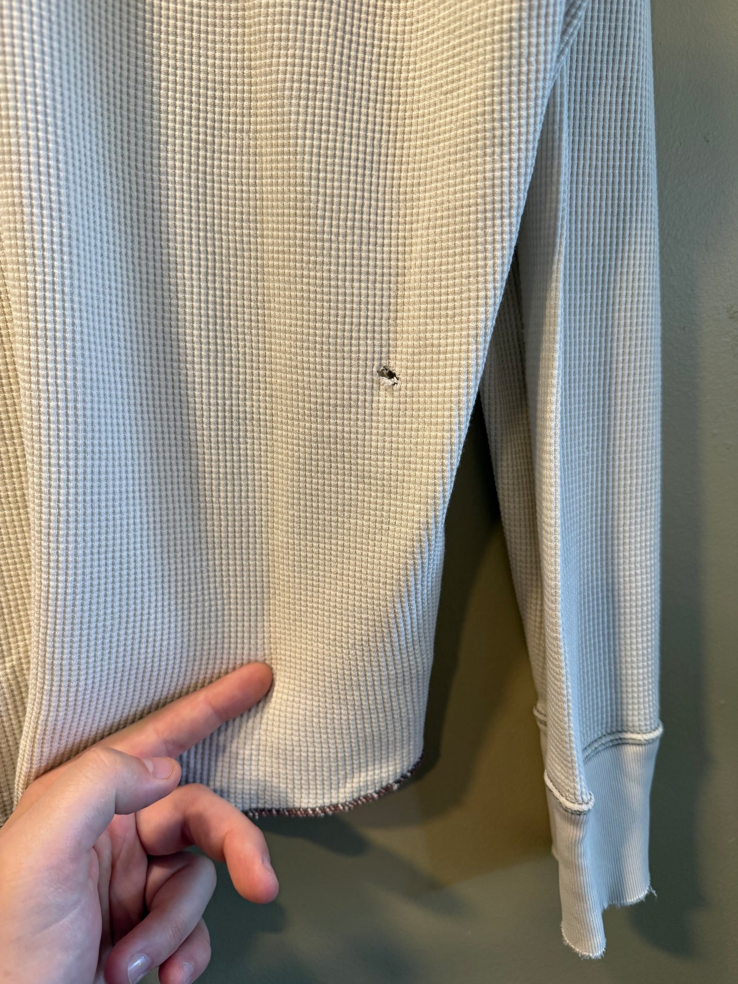 Vintage American Eagle White Distressed Thermal Long Sleeve Shirt- XL