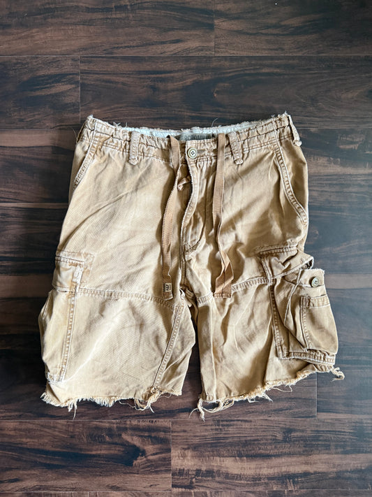 Vintage Y2K Abercrombie & Fitch Brown Distressed Baggy Fit Cargo Shorts- 34