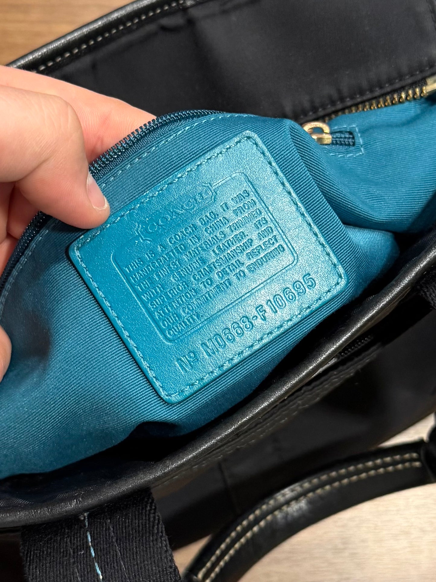 Vintage Coach Hampton Nylon Tote Purse Bag Black Teal L0668-F10695
