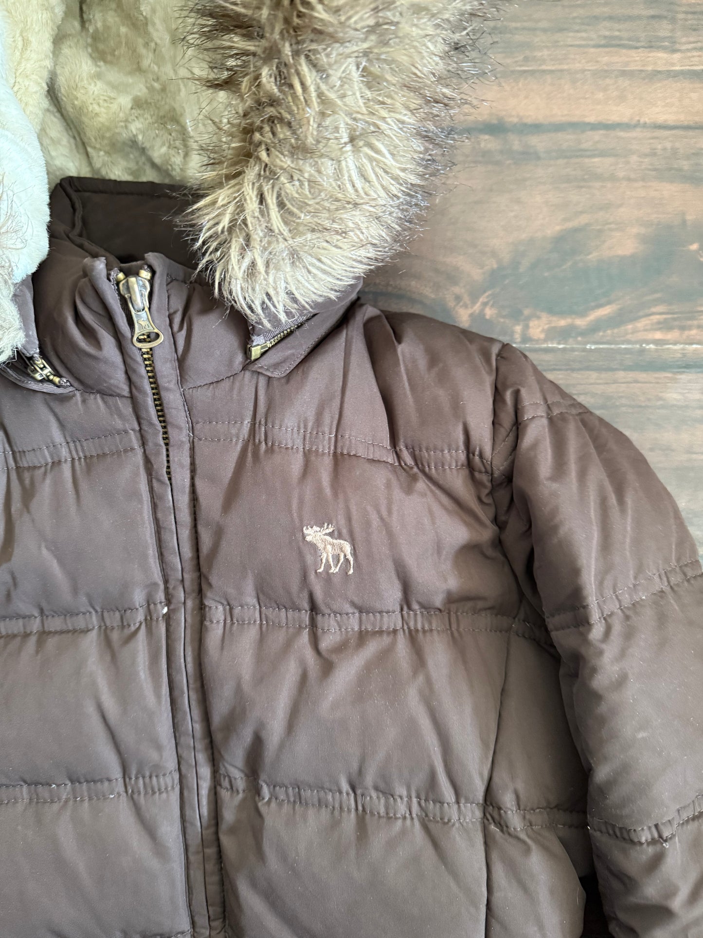 Vintage Y2K Abercrombie & Fitch Brown Fur Hooded Puffer Jacket- S