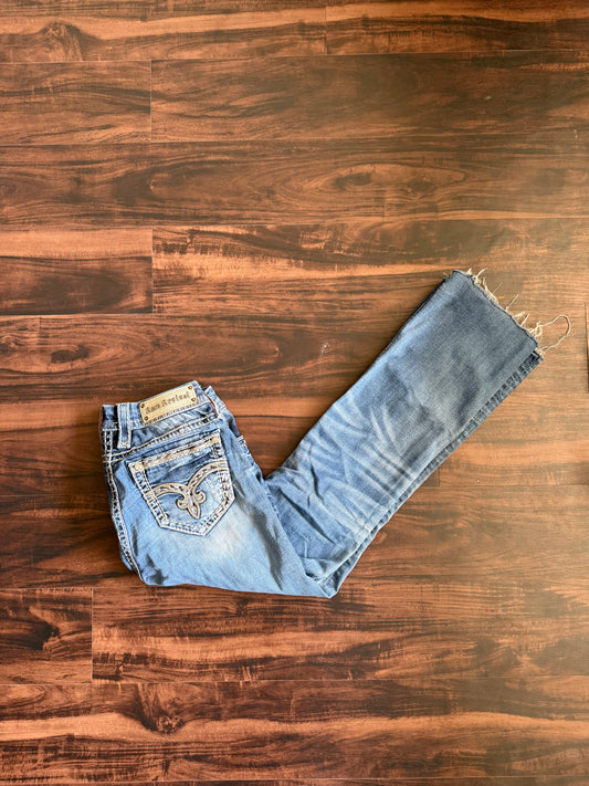 Vintage Y2K Rock Revival Embellished Low Rise Flare Denim Jeans- 32x29