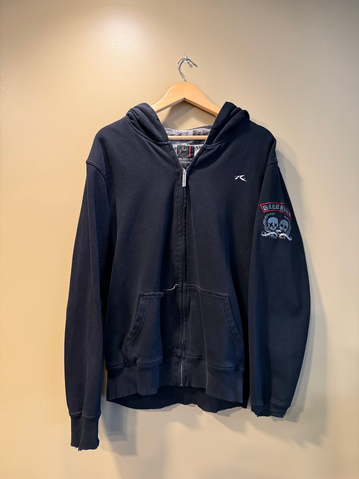 Vintage Y2K Rusty Green Day Collab Black Zip-Up Hoodie Sweatshirt- XL