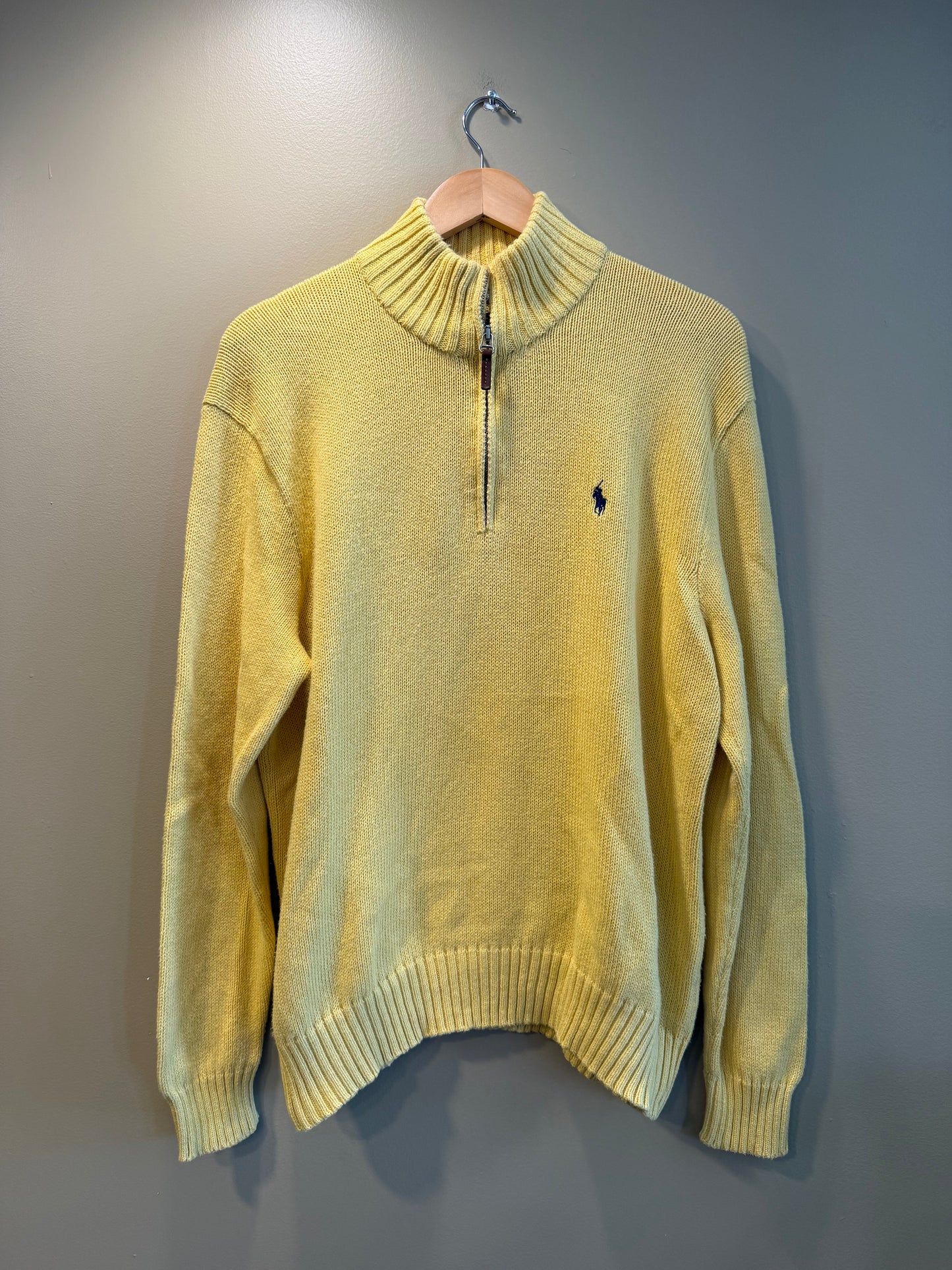 Vintage Polo Ralph Lauren Yellow Knit Quarter-Zip Sweater- L