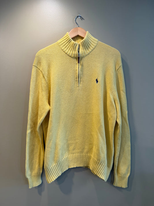 Vintage Polo Ralph Lauren Yellow Knit Quarter-Zip Sweater- L