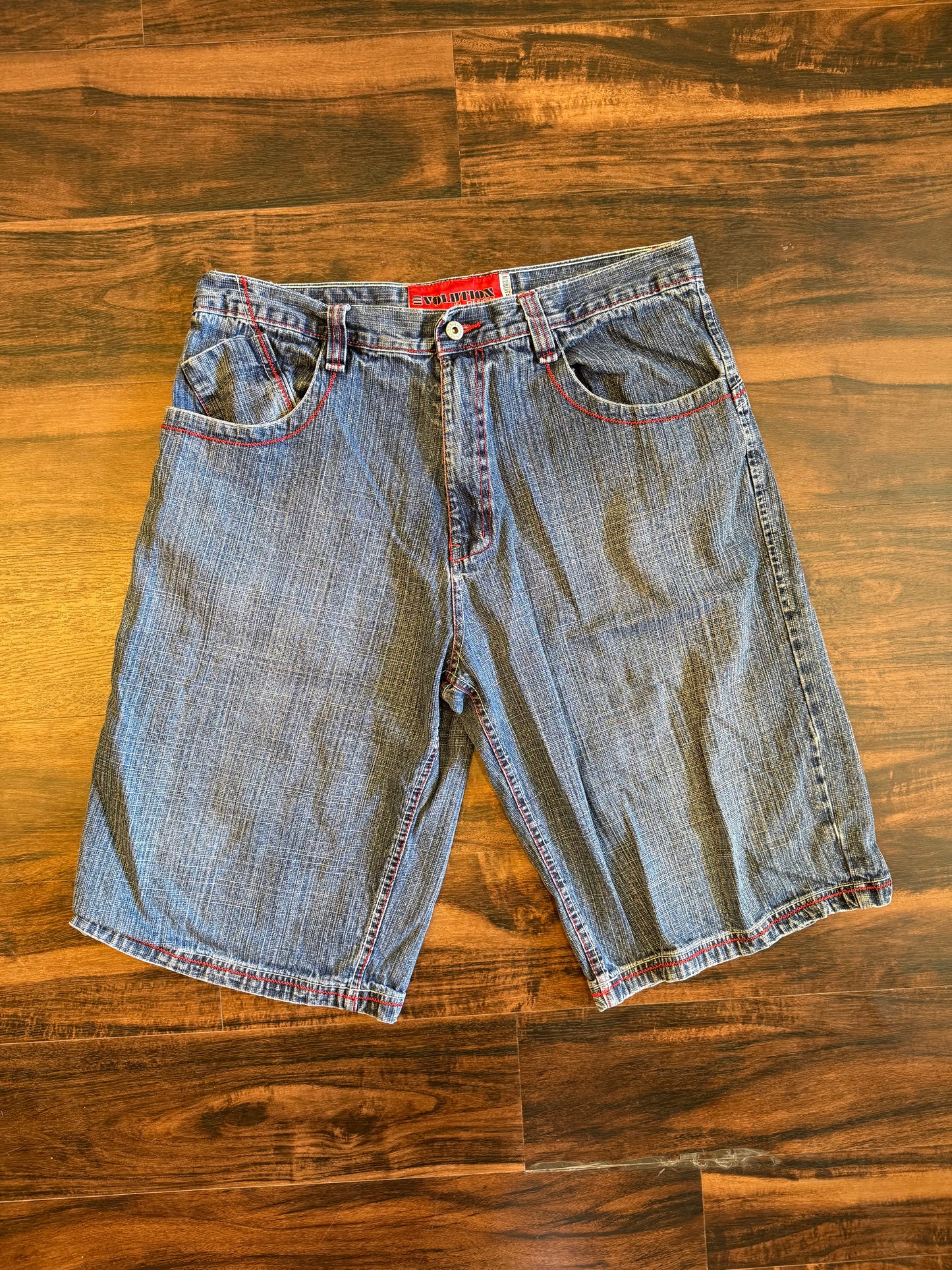 Vintage Evolution Red Embroidered Streetwear Jean Shorts- 36