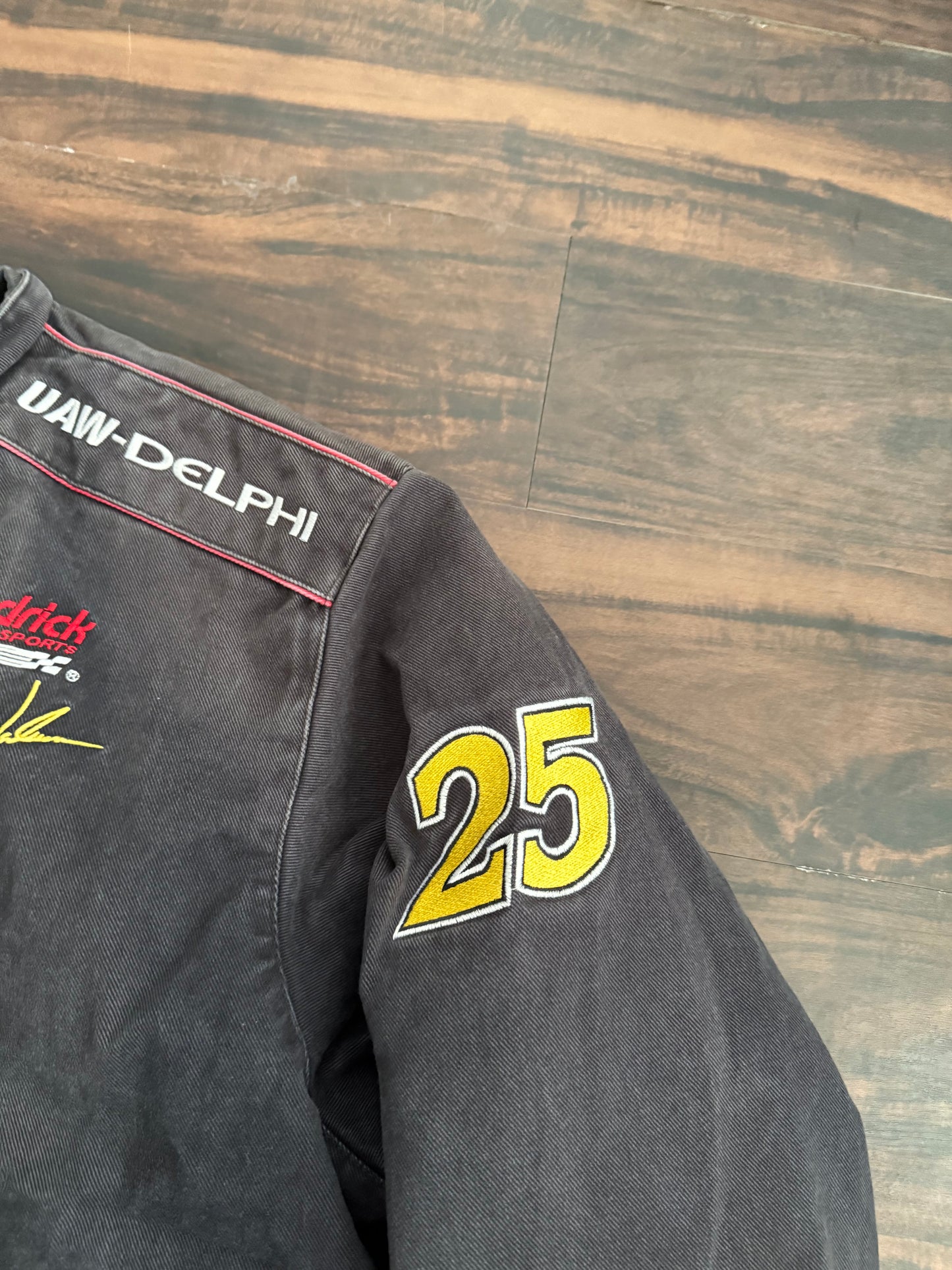 Vintage Jeff Hamilton UAW Delphi Black Racing Jacket- XL