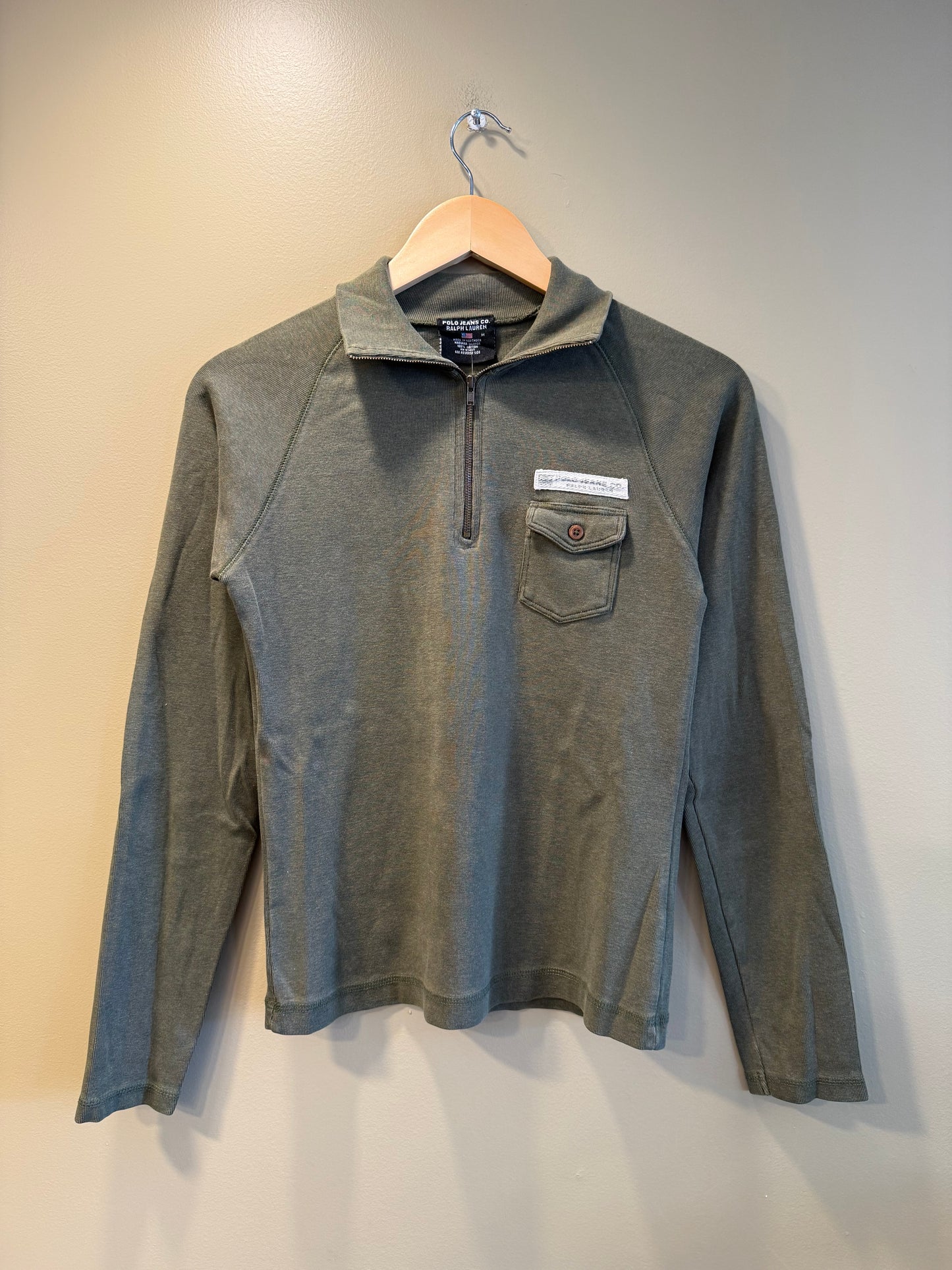 Vintage Polo Jeans Co. Women’s Army Green Quarter-Zip Sweatshirt- M