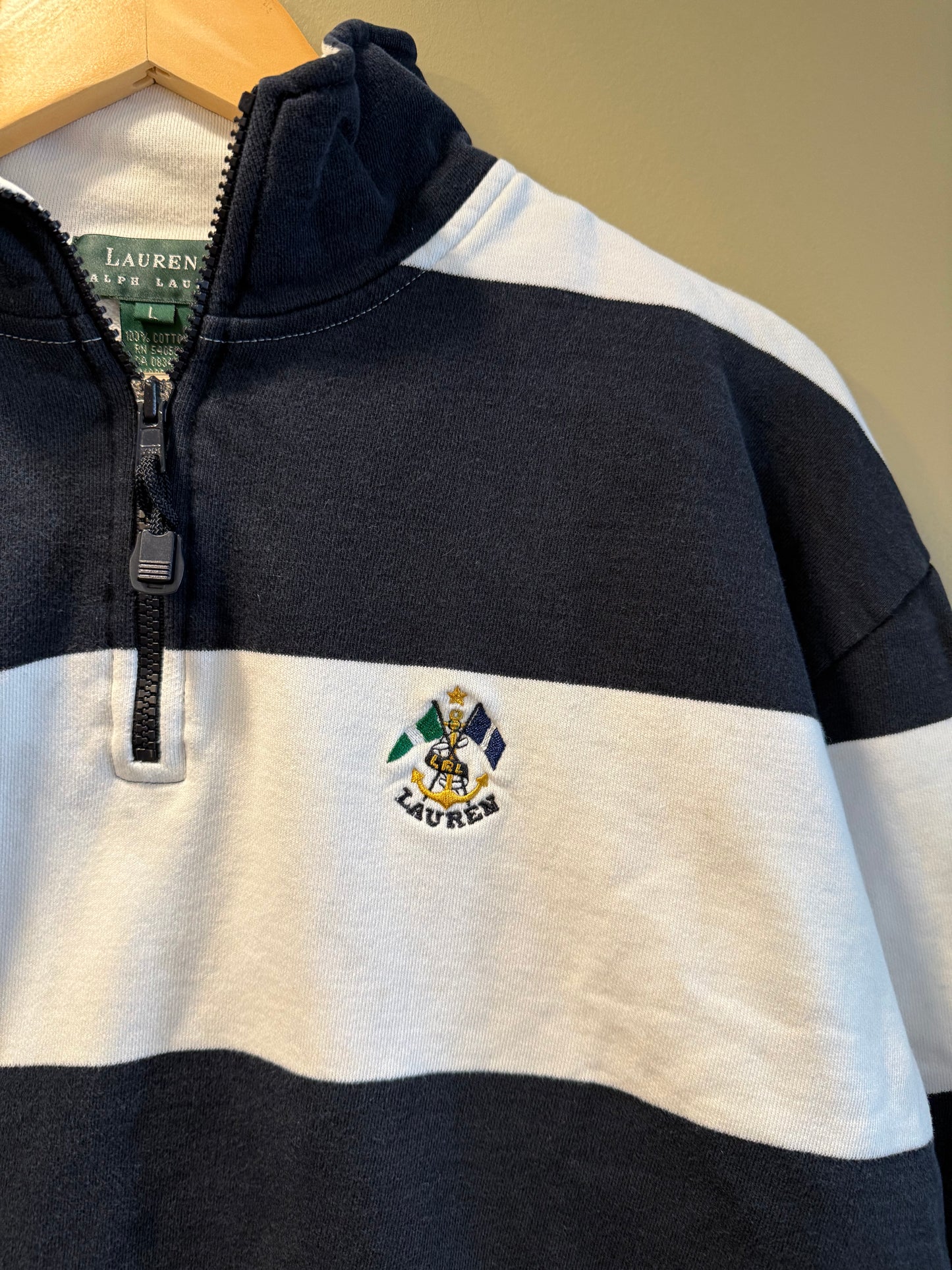 Vintage Lauren Ralph Lauren Striped Collared Sweatshirt- L