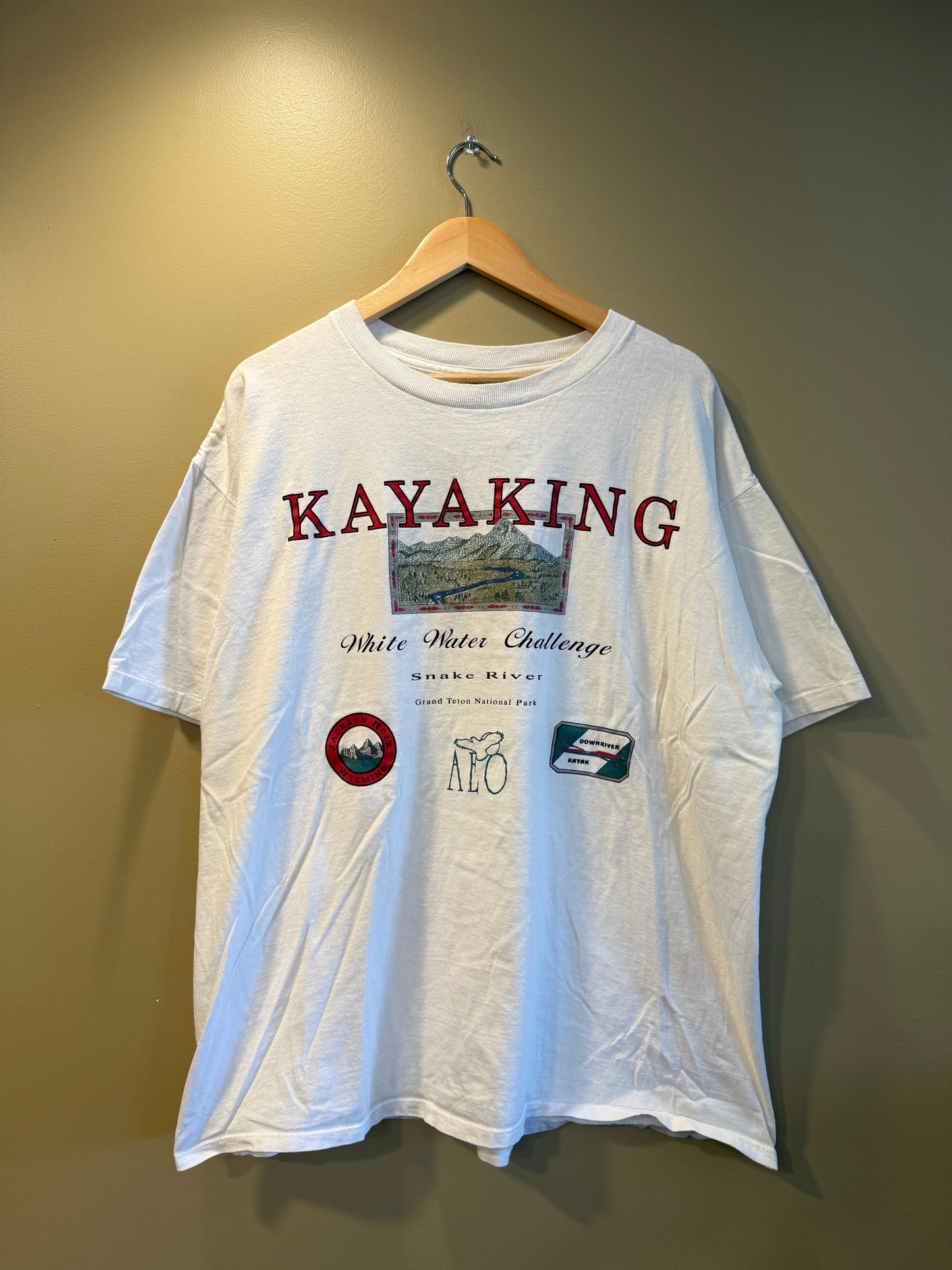 Vintage American Eagle White Water Kayaking Snake River Grand Teton National Park T-Shirt- XL