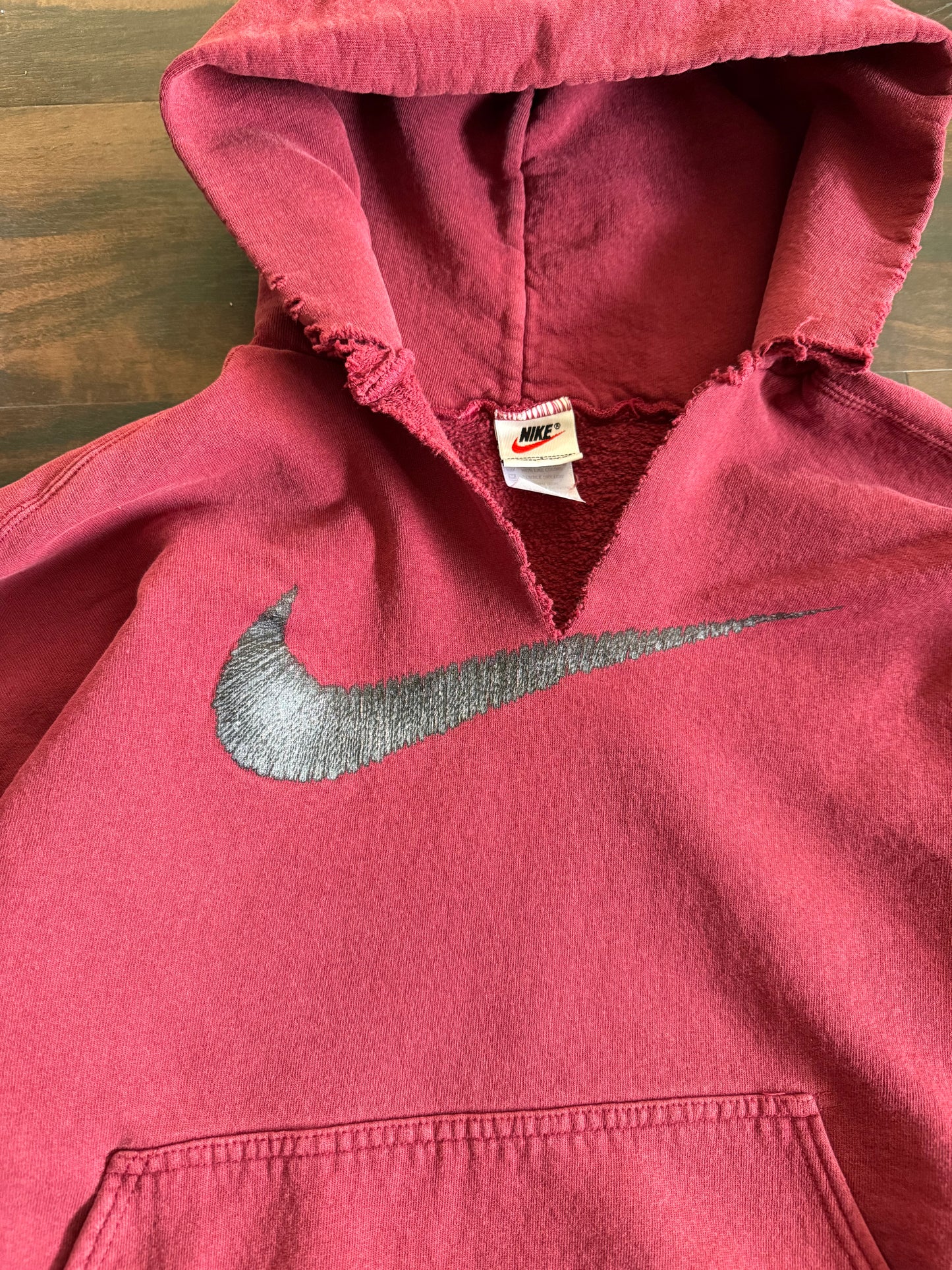 Vintage Nike Chopped Neck Big Swoosh Maroon Hoodie Sweatshirt- L