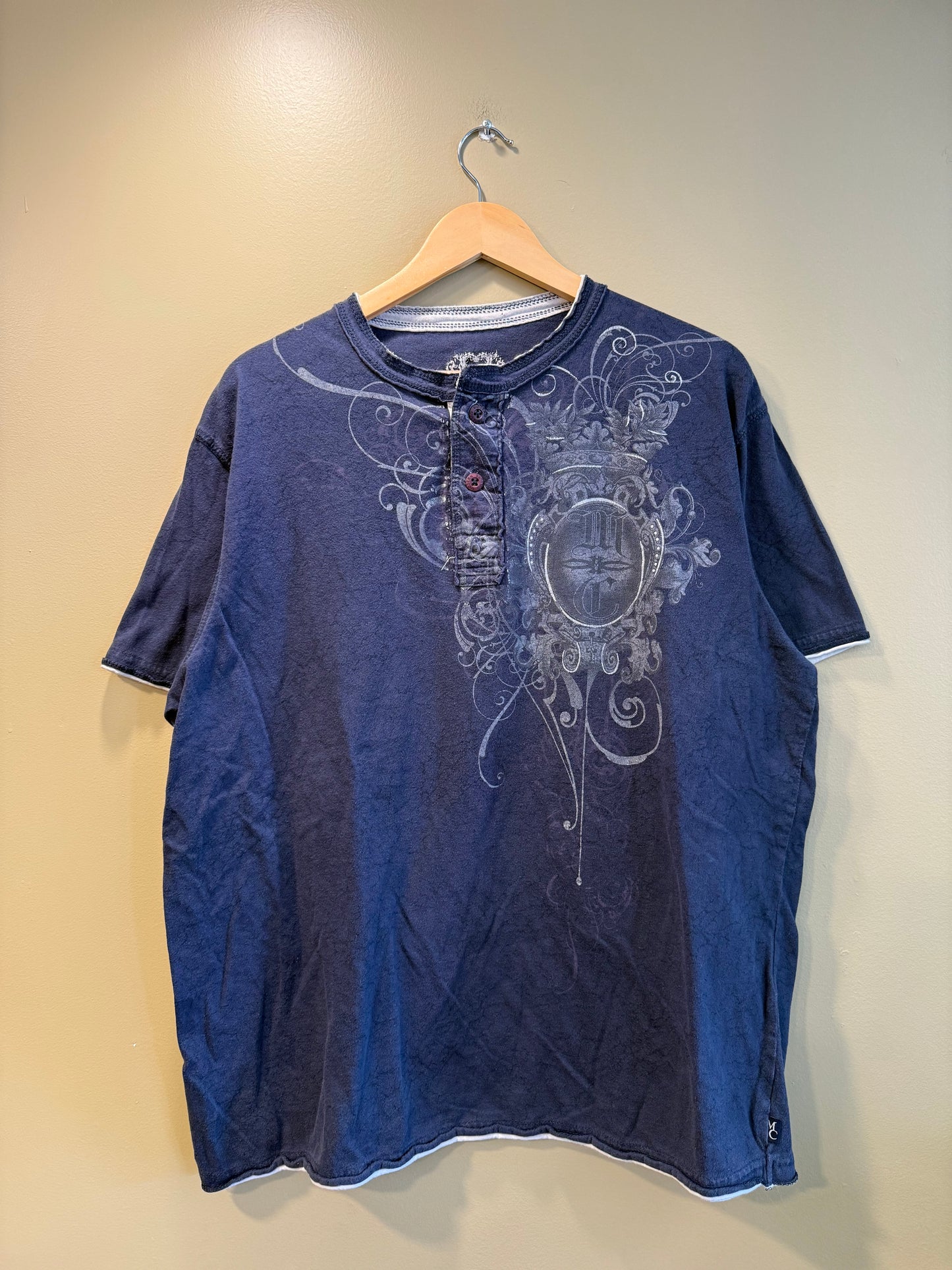 Vintage MC Blue Gothic Button T-Shirt- XL