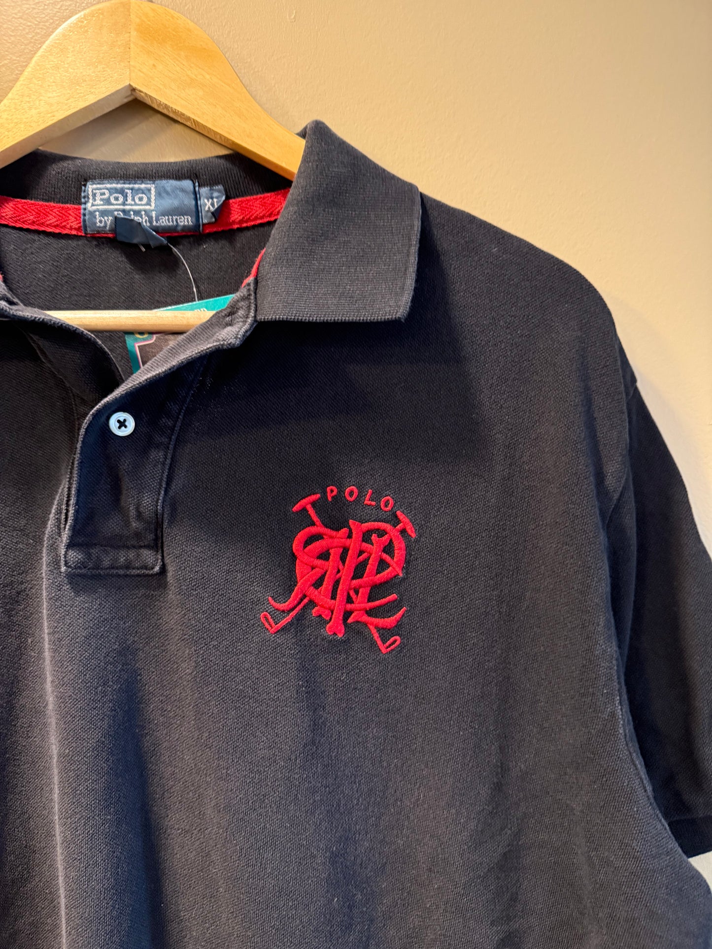 Vintage Polo Ralph Lauren Black & Red Polo Shirt- XL