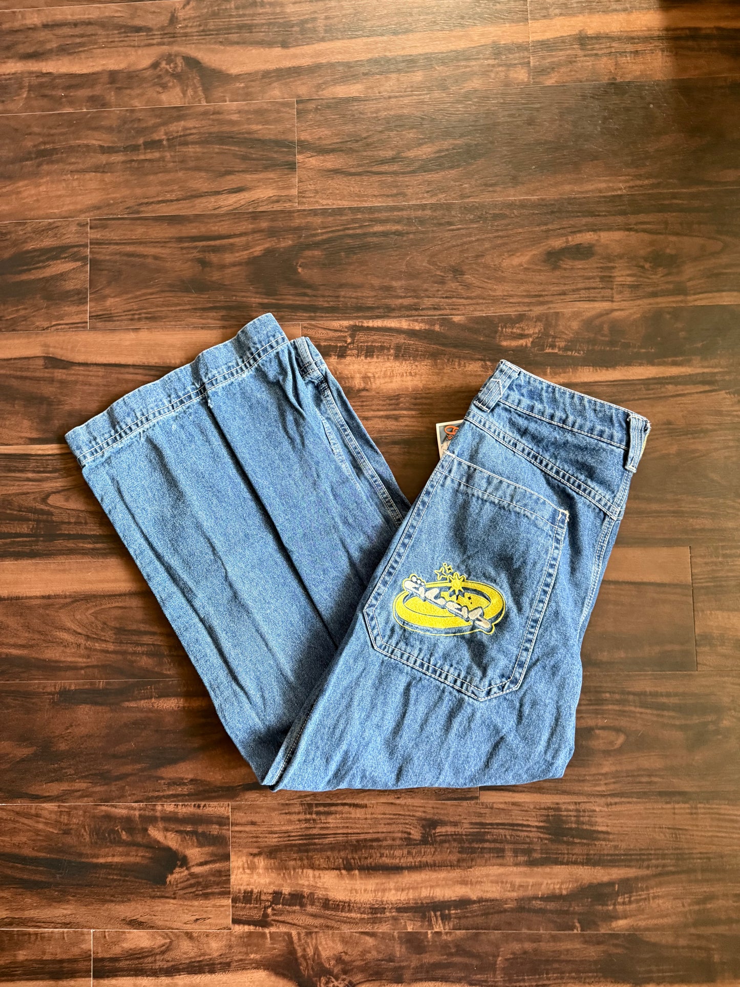 Alab Wide Leg Embroidered Baggy Denim Jeans- 32x33