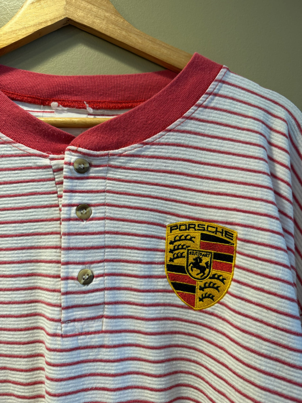 Vintage Porsche Striped Henley T-Shirt - XL