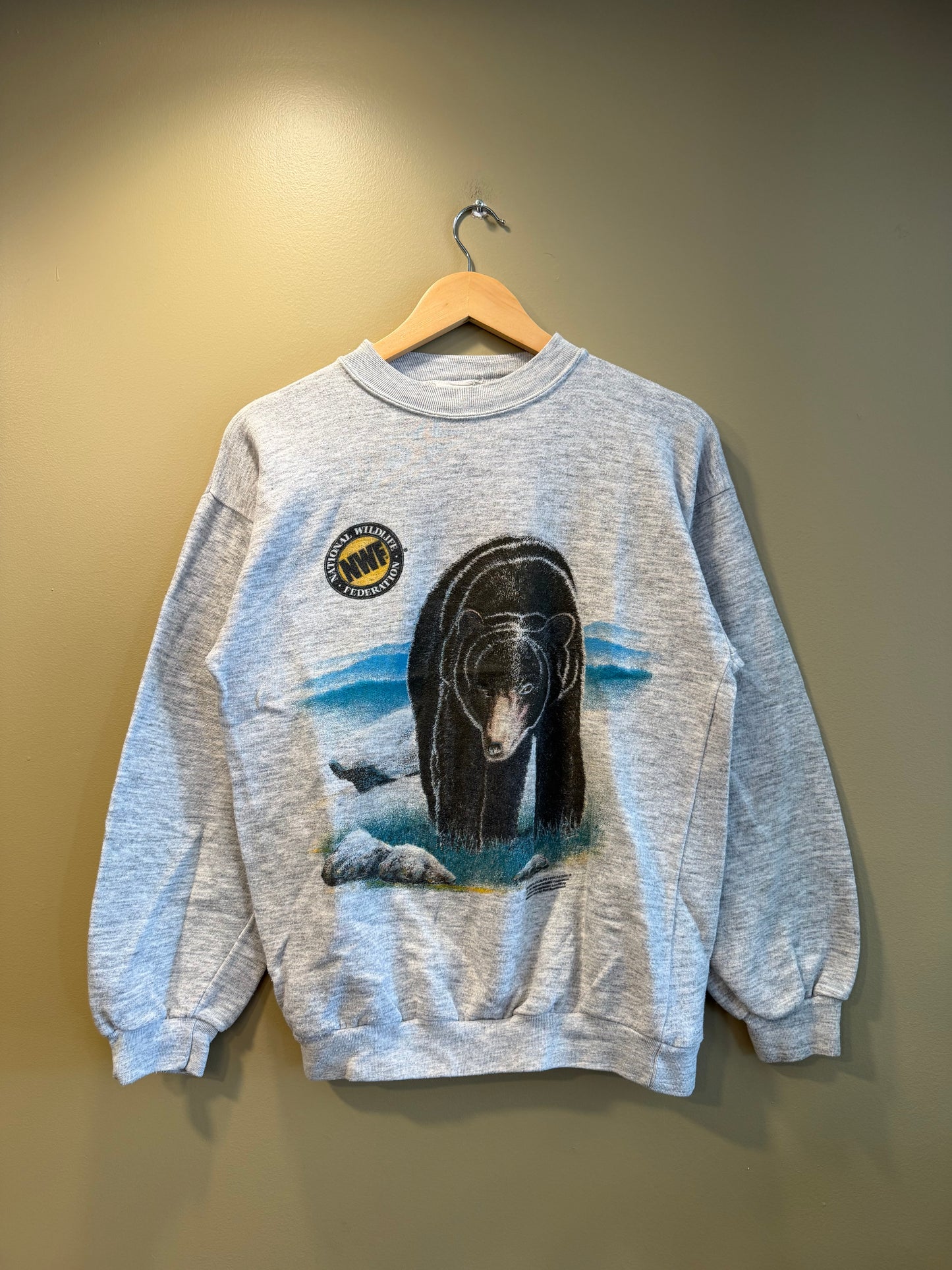 Vintage National Wildlife Federation Black Bear Gray Crewneck Sweatshirt- M