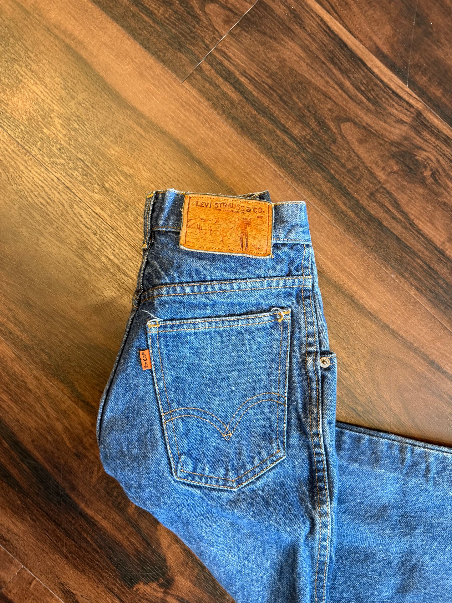Vintage Levi’s Cowboy Western Orange Tab Dark Wash Denim Jeans- 24x30