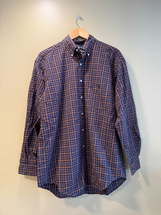 Vintage Polo Navy Blue & Orange Checkered Button-Up Shirt- M