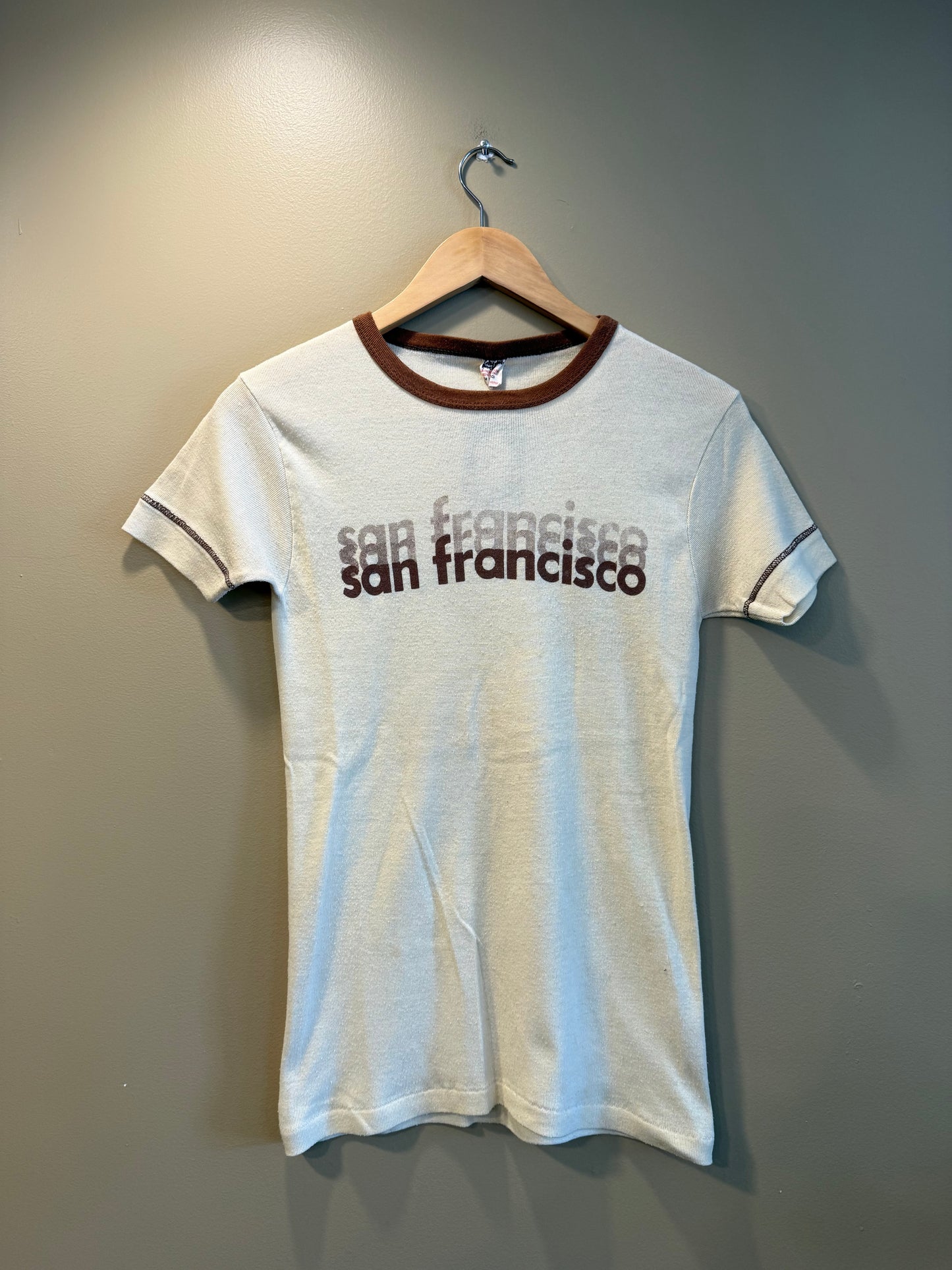 Vintage 70s San Francisco Tan Ringer T-Shirt- XS/S