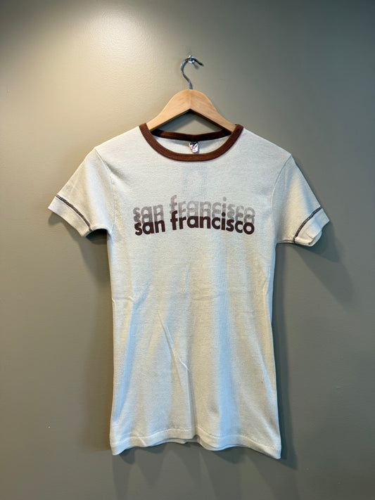 Vintage 70s San Francisco Tan Ringer T-Shirt- XS/S