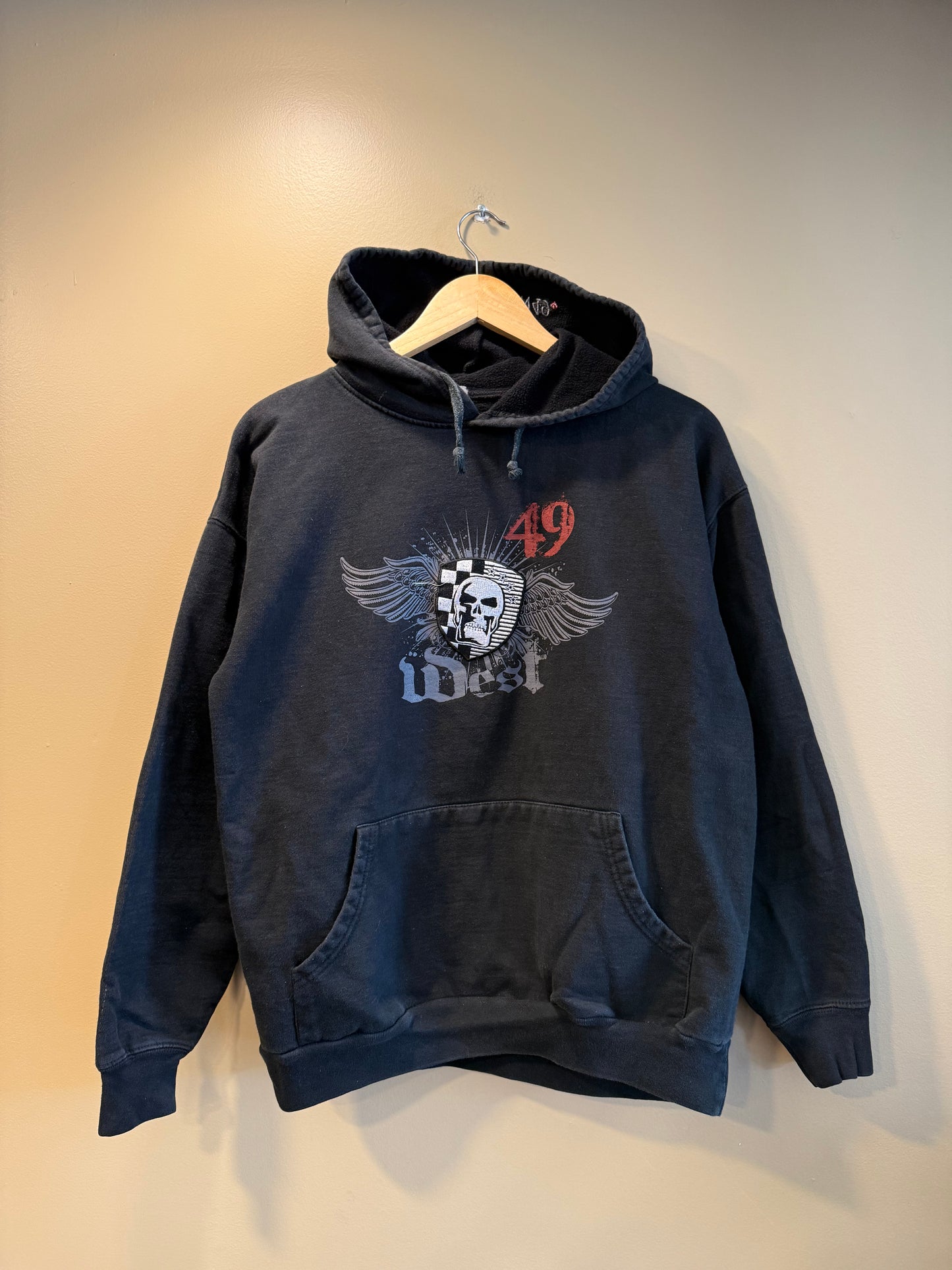 Vintage Y2K West 49 Black Skull Hoodie Sweatshirt- M