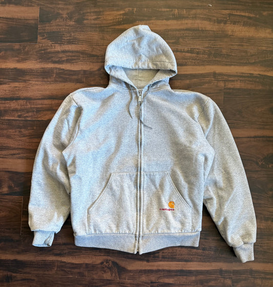 Vintage Carhartt Gray Waffle-Lined Heavyweight Hoodie Sweatshirt- L