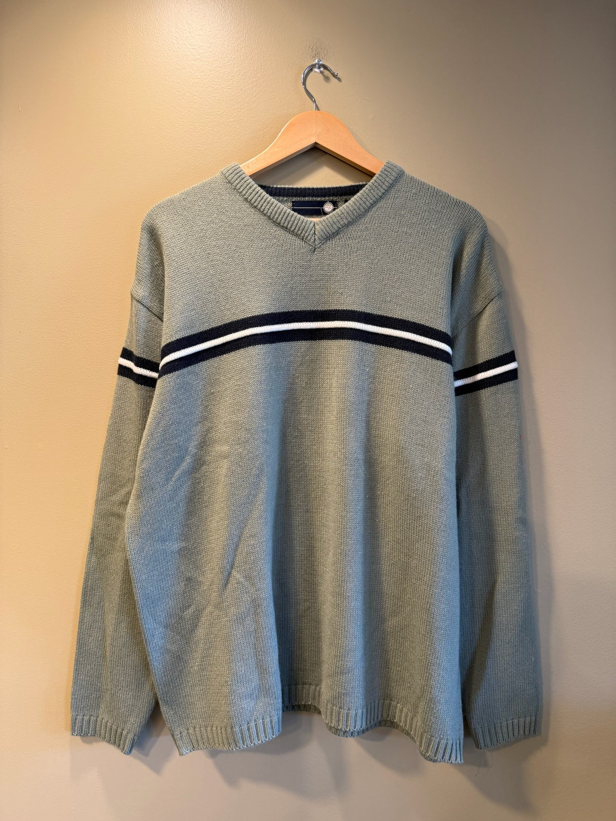 Vintage Y2K Green X9 V-Neck Sweater - XL