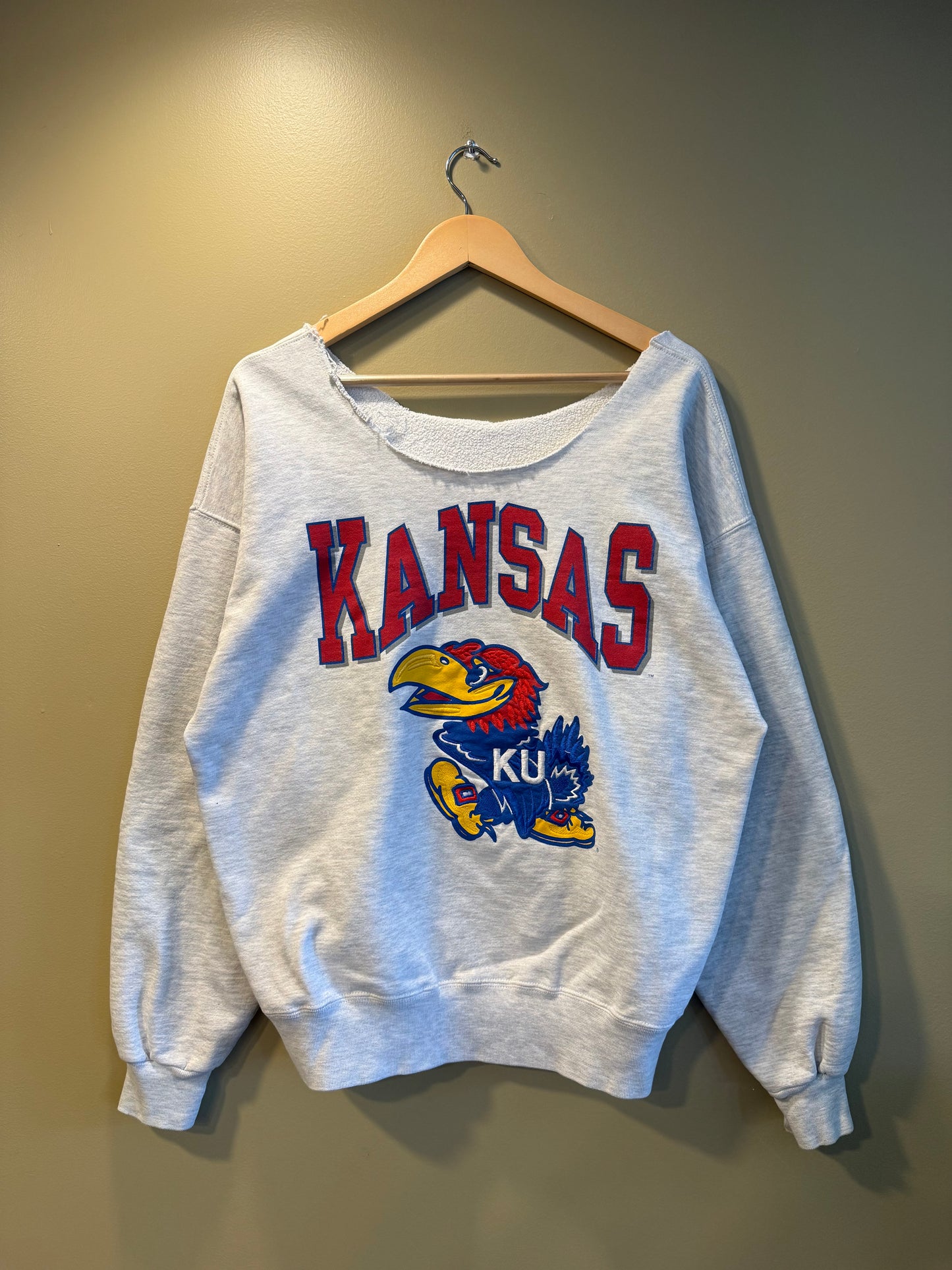 Vintage University of Kansas Jayhawks Chopped Neck Crewneck Sweatshirt- XL