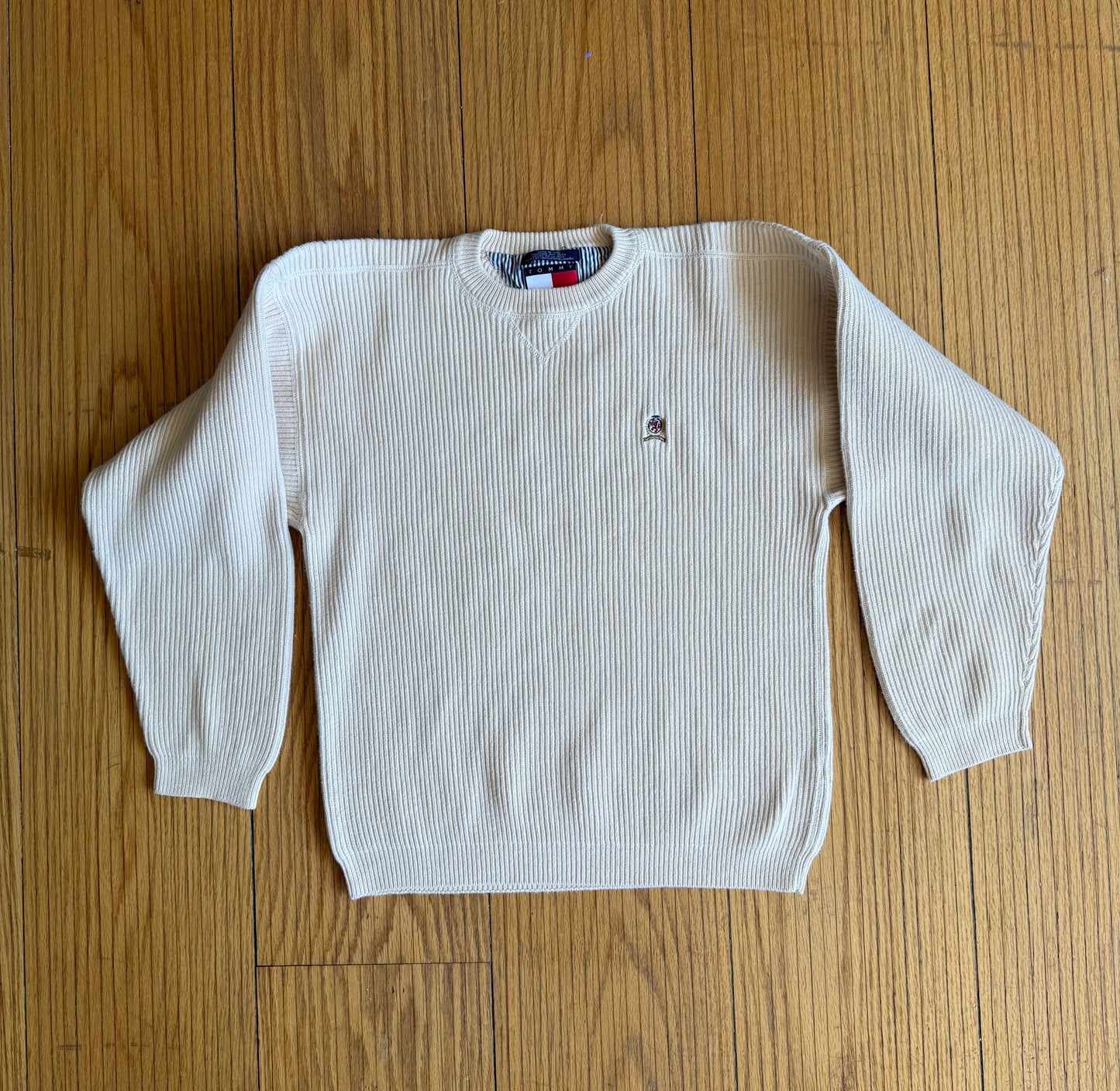 Vintage Tommy Hilfiger Off White Ribbed Cotton Sweater- M
