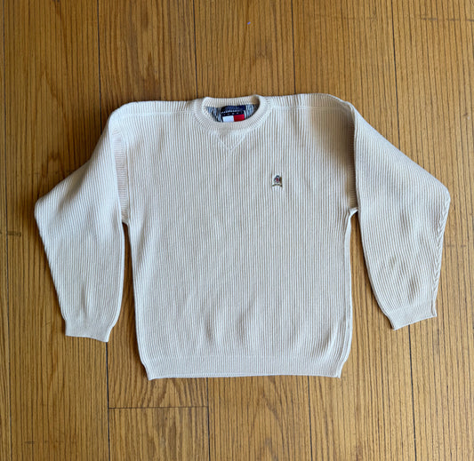 Vintage Tommy Hilfiger Off White Ribbed Cotton Sweater- M