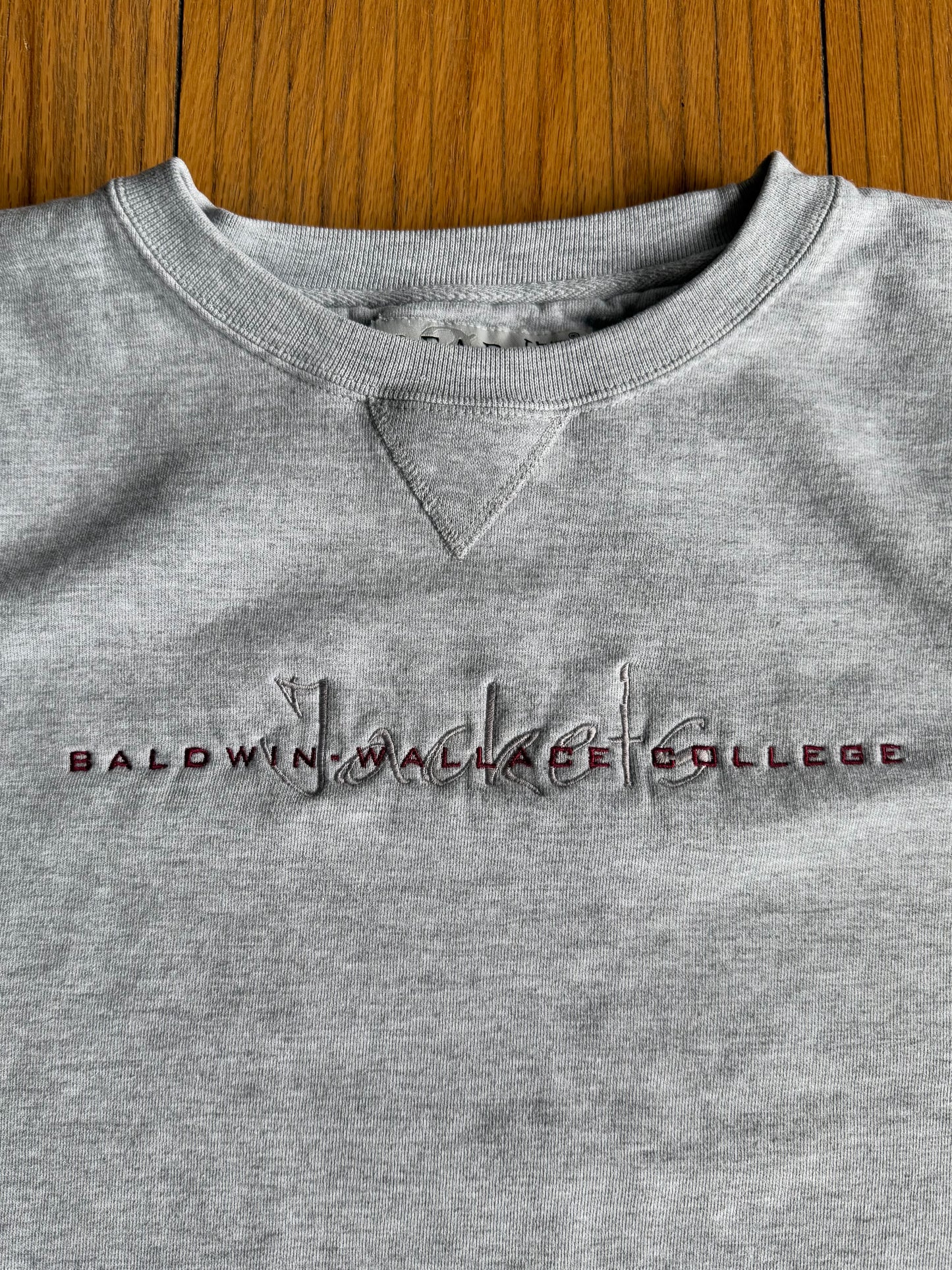 Vintage Baldwin Wallace College Yellow Jackets Gray Spell Out Crewneck Sweatshirt- XXL