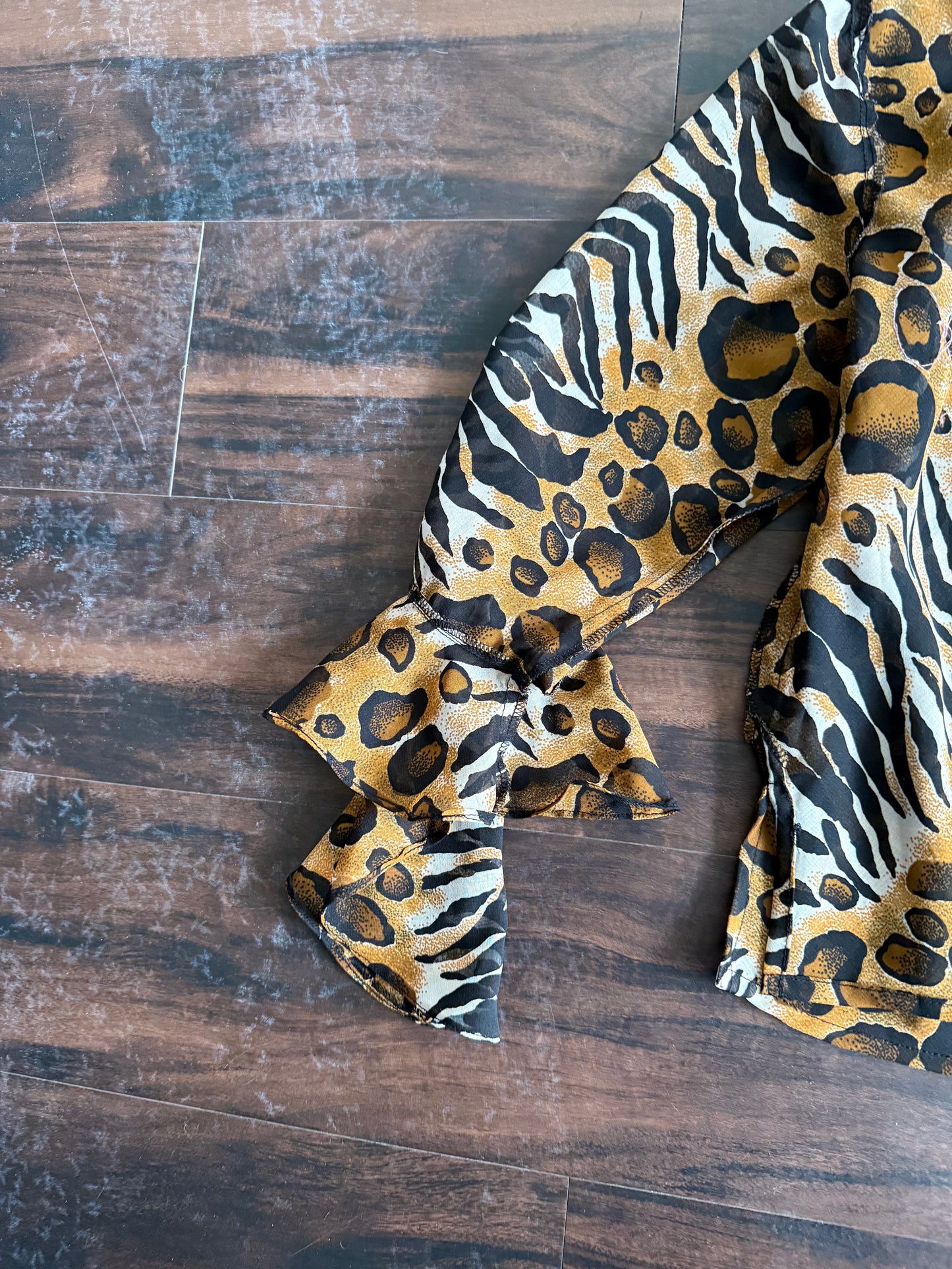 Vintage Y2K Leopard & Zebra Print Blouse- L