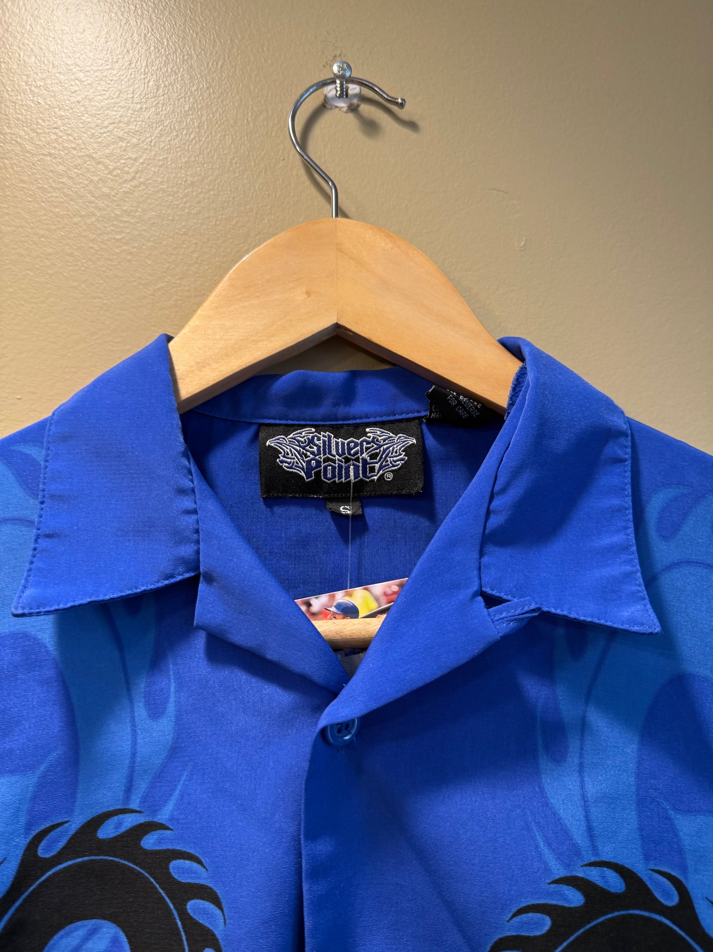 Vintage Y2K Silver Point Blue Dragon Button-Up Shirt- S