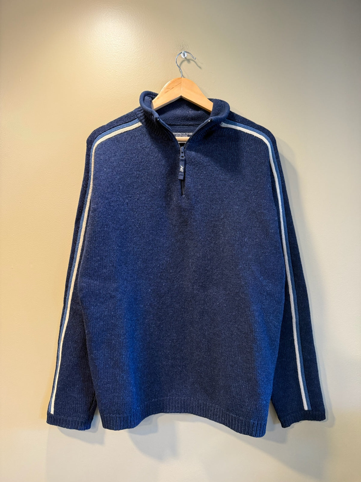 Vintage Y2K American Eagle Navy Blue Zip Collared Sweater - M