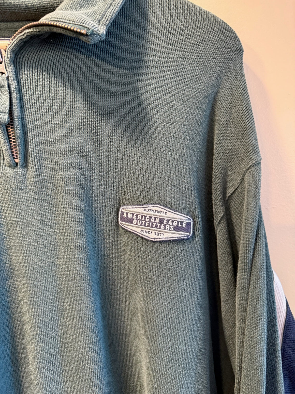 Vintage Y2K American Eagle Green Zip Collared Sweatshirt - XXL