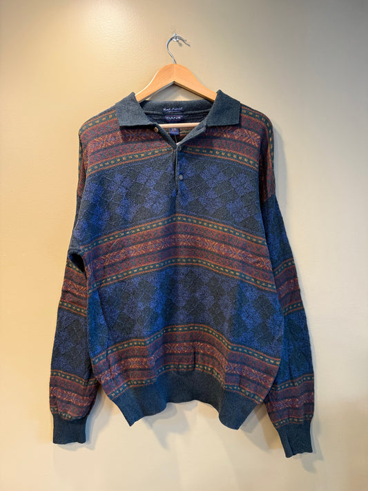 Vintage Gant Cotton Hand-Framed Collared Multicolor Sweater- L